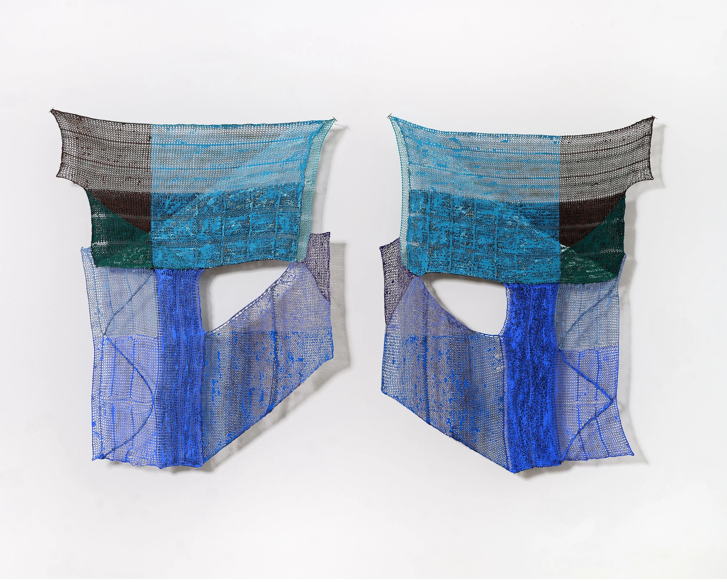 Inkblot No.1 Blue, flashe and acrylic on knitted thread, 27 x 44 inches, 2026