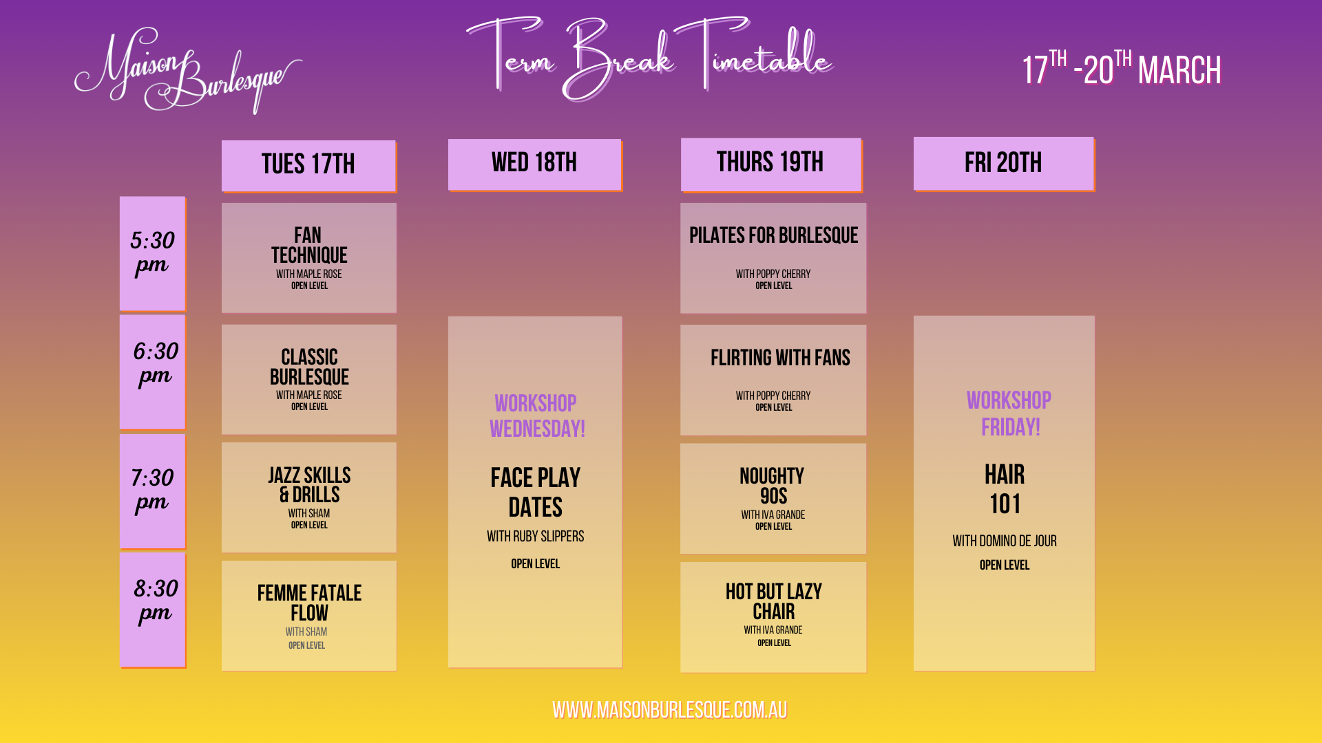 Term Break Classes &amp; Workshops at Maison Burlesque