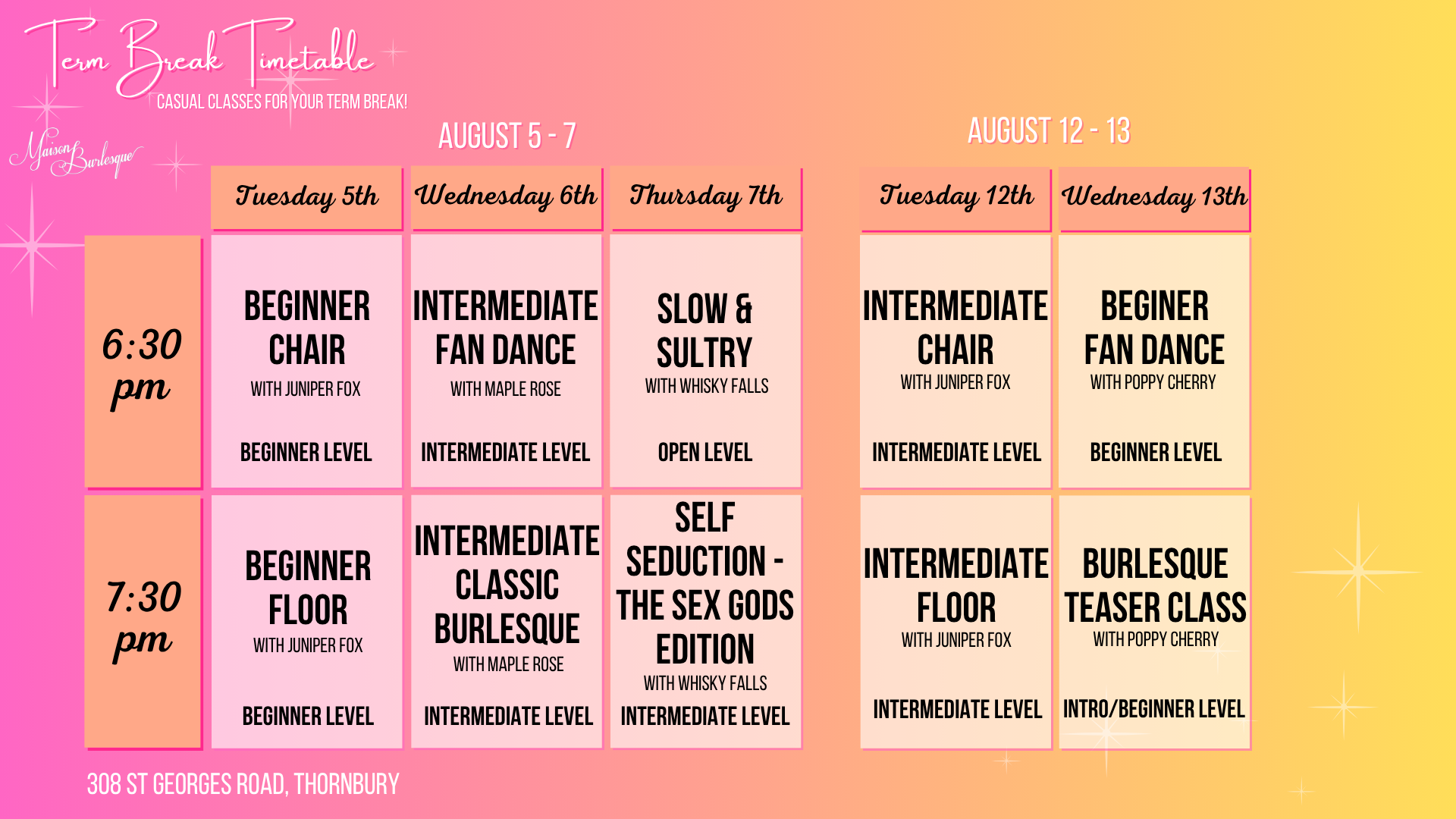Term Break Casual Classes at Maison Burlesque
