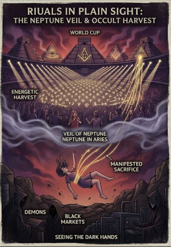 Rituals in Plain Sight: Cosmic Alignment, Global Sacrifice, and the Veil of Neptune