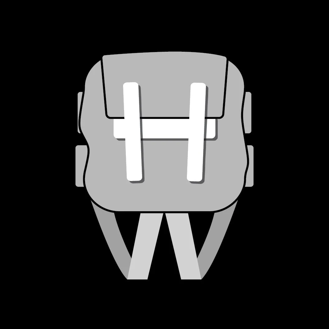 Hiker’s Weather app logo design featuring a backpack with straps forming the letters H and W for a hiking weather application