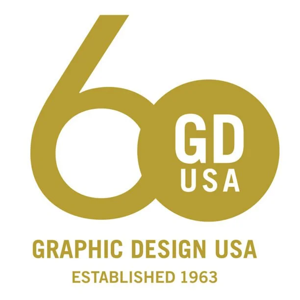 Logo celebrating 60 years of Graphic Design USA, established in 1963, featuring a large gold '60' with 'GD USA' inside the zero and the text 'Graphic Design USA Established 1963' below.