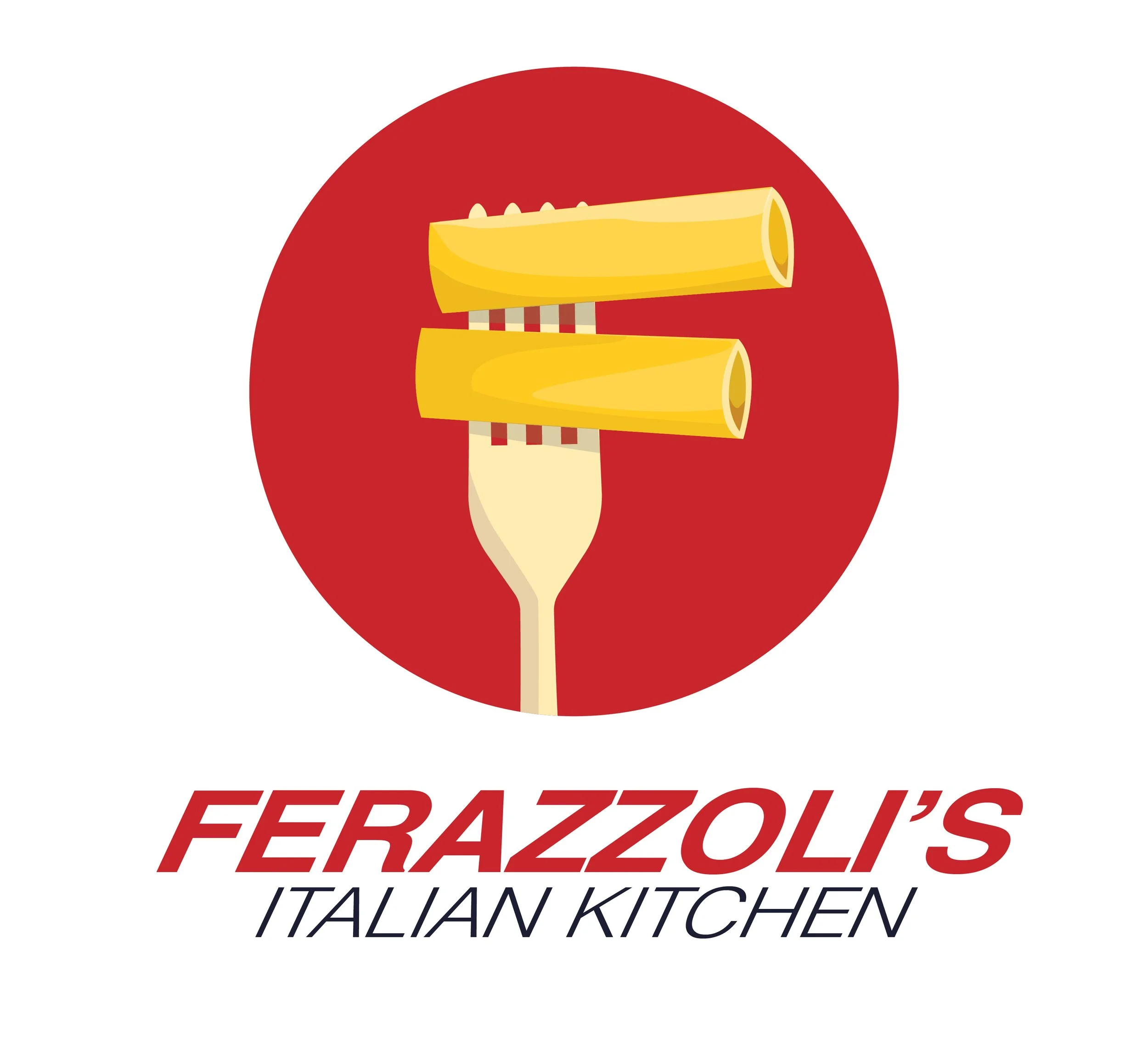 Ferazzoli’s Italian Kitchen logo, a stylized ‘F’ created using a fork and pasta, symbolizing Italian cuisine