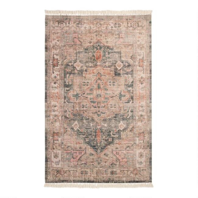 Blush And Green Napa Indoor Outdoor Rug With Backing