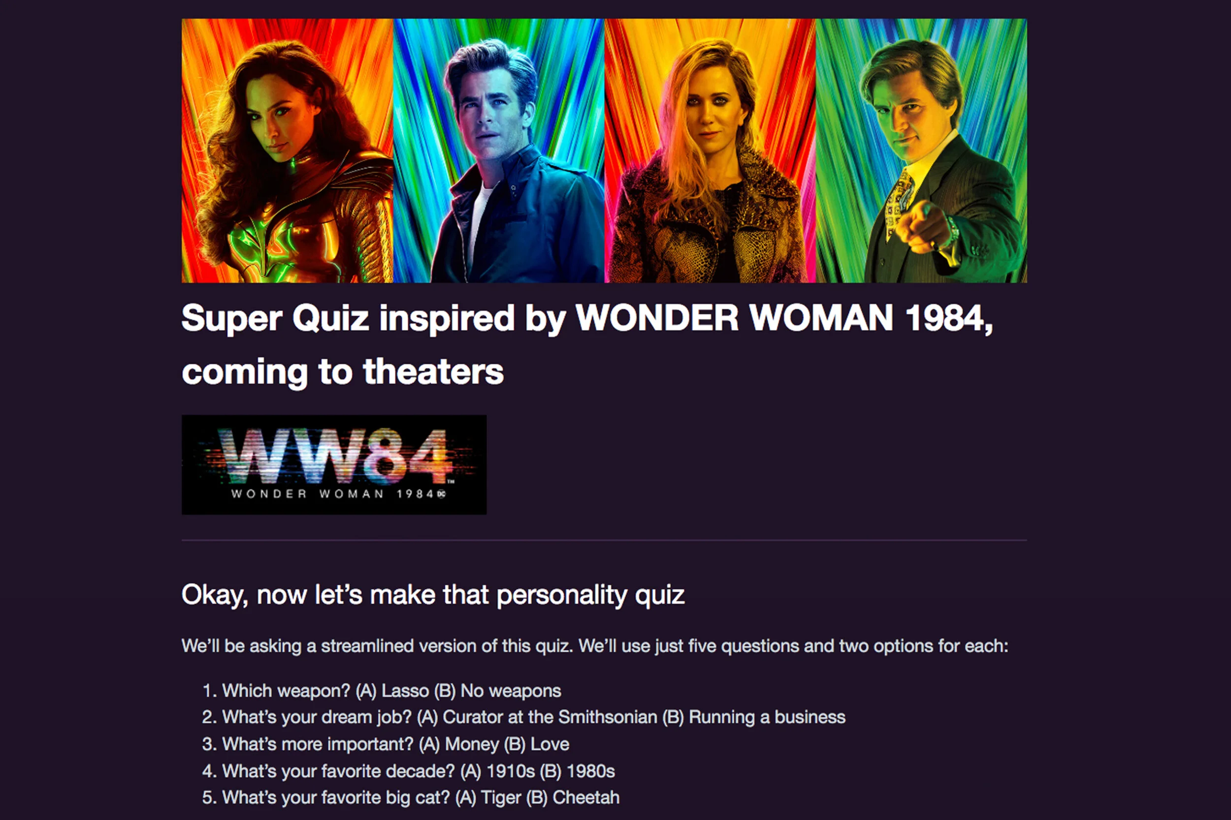 Which WONDER WOMAN 1984 character are you most like? Participants used Python to build a quiz to share with friends.
