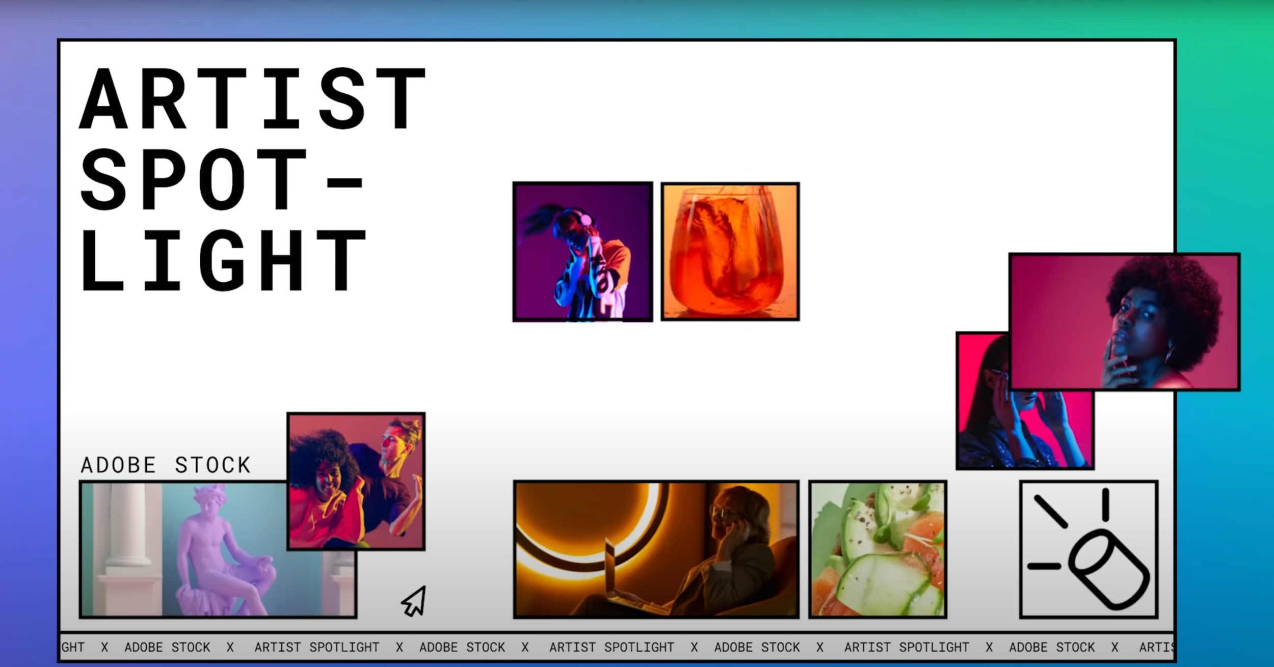 Adobe Artist Spotlight:

The Adobe Stock team aimed to raise awareness among artists about licensing their original work on Adobe Stock, fostering a positive perception of the stock business among professionals. The Artist Spotlight campaign achieved