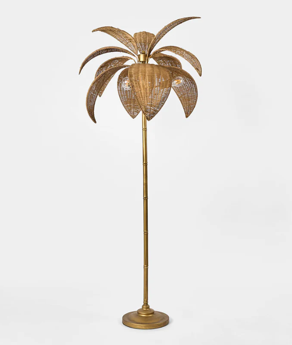 Palm Brass & Rattan Floor Lamp