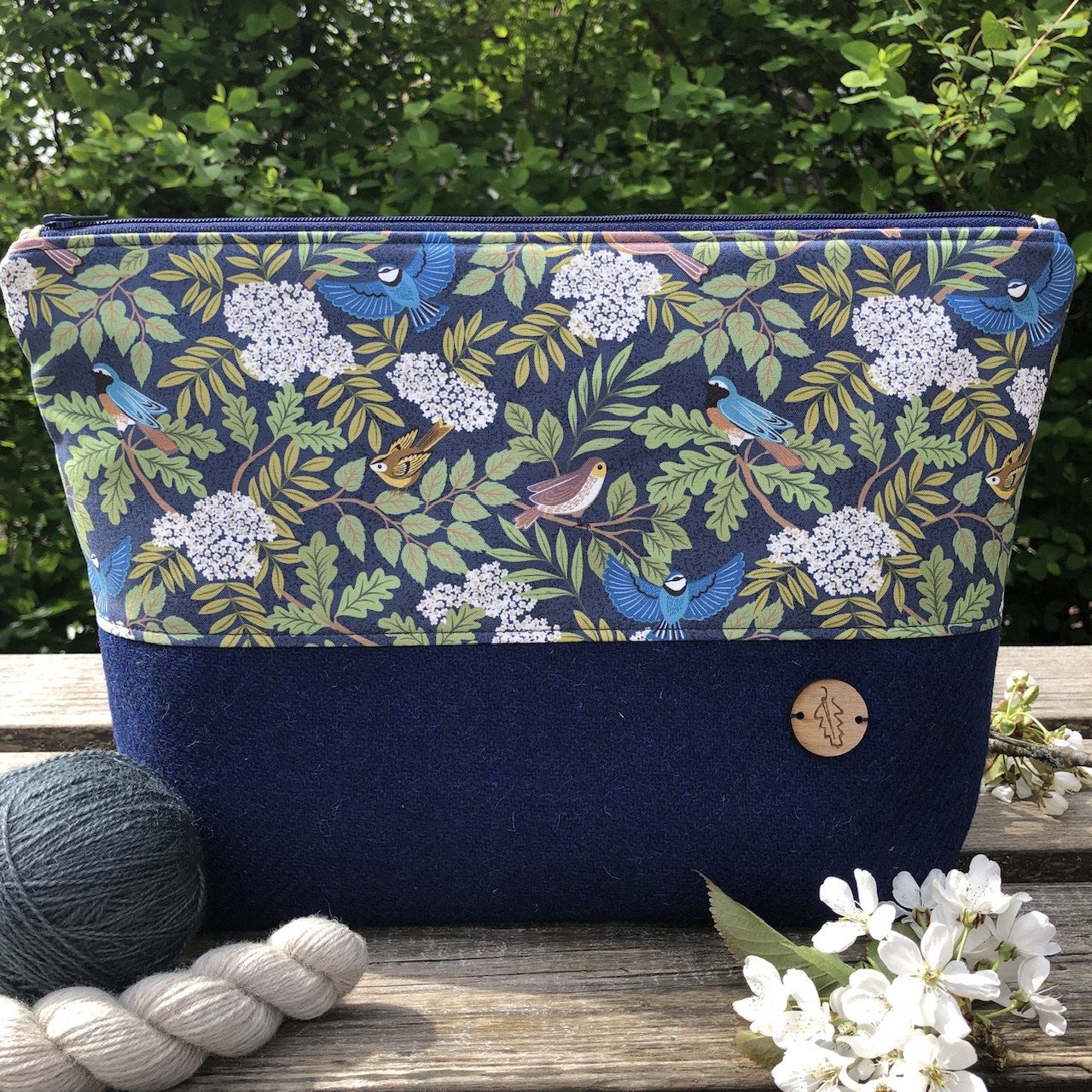Springtime Woodland in Navy -SHAWL Bag