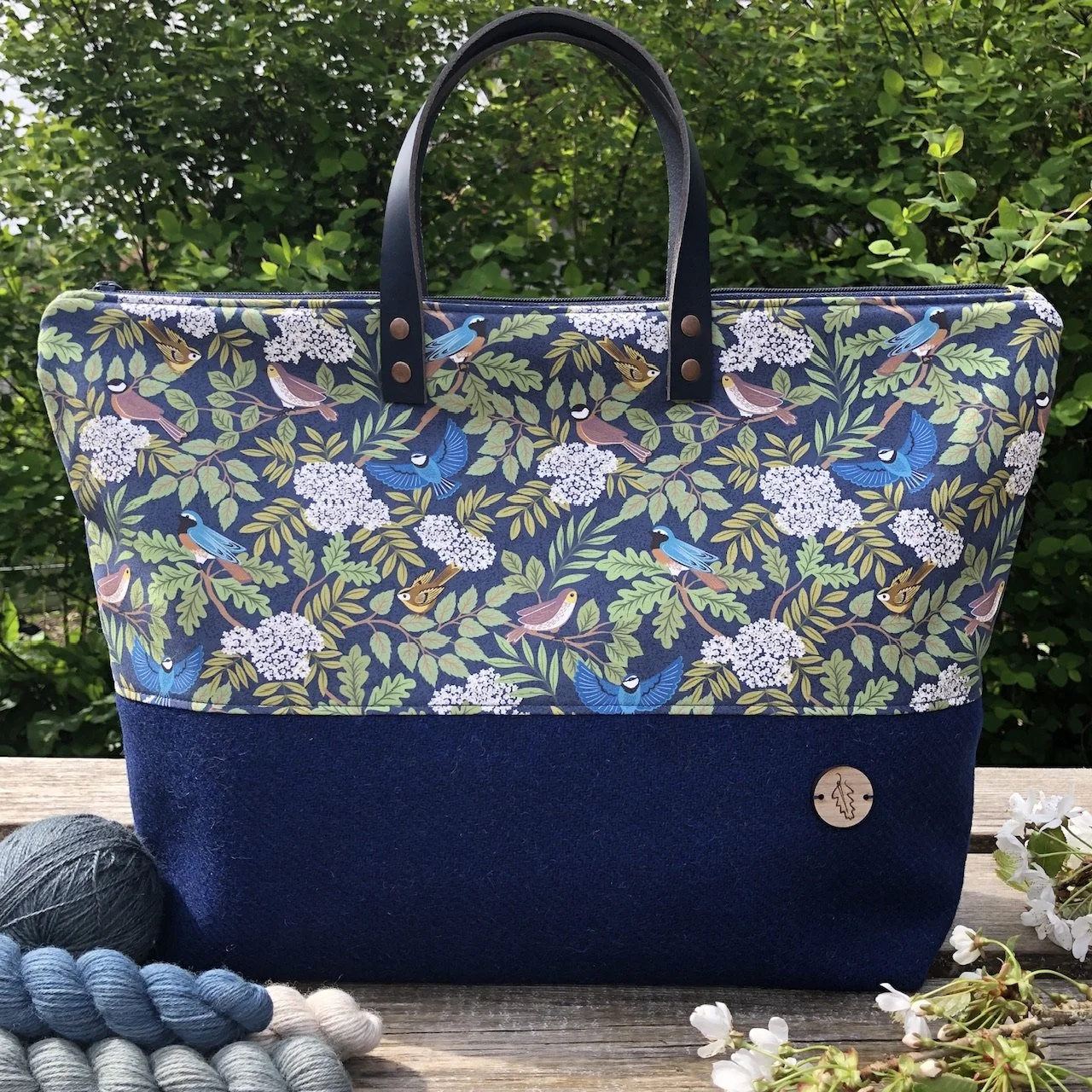 Springtime Woodland in Navy - SWEATER Bag