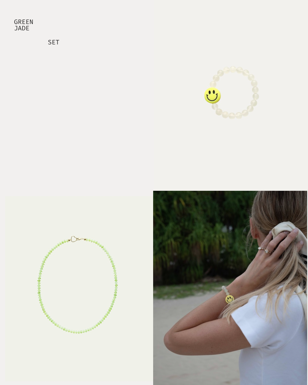 Round Light Green Jade Bracelet and Green Jade Necklace Set