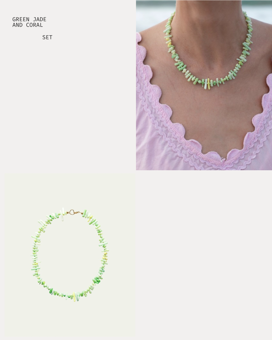 Light Green Jade Bracelet and Green Coral Necklace Set