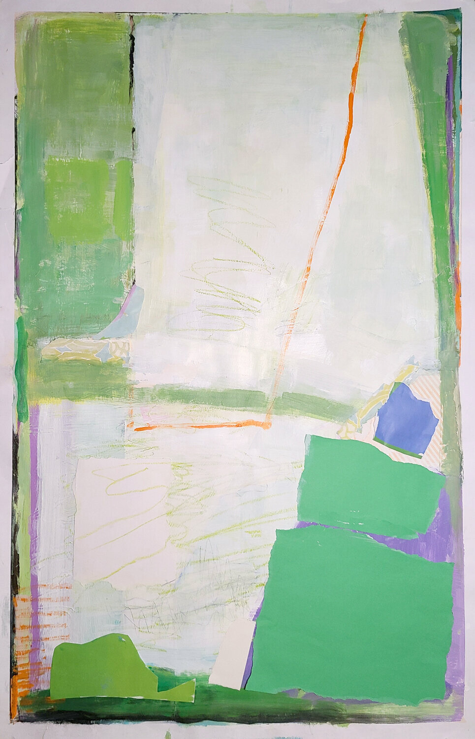 Untitled,
40" x 25", acrylic, collage, oil stick on paper
©2021 Tina Farina