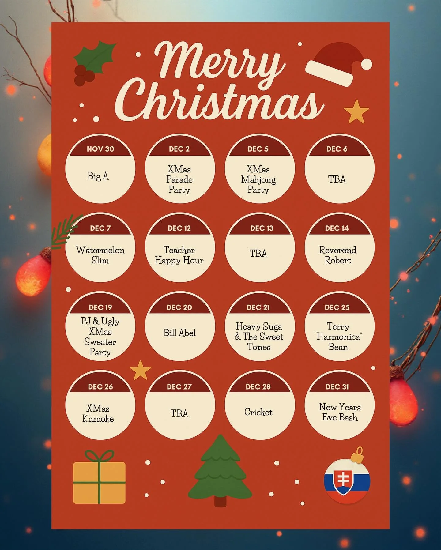 December Calendar.  Save the Dates you like! #visitclarksdale  #visitms #hostel