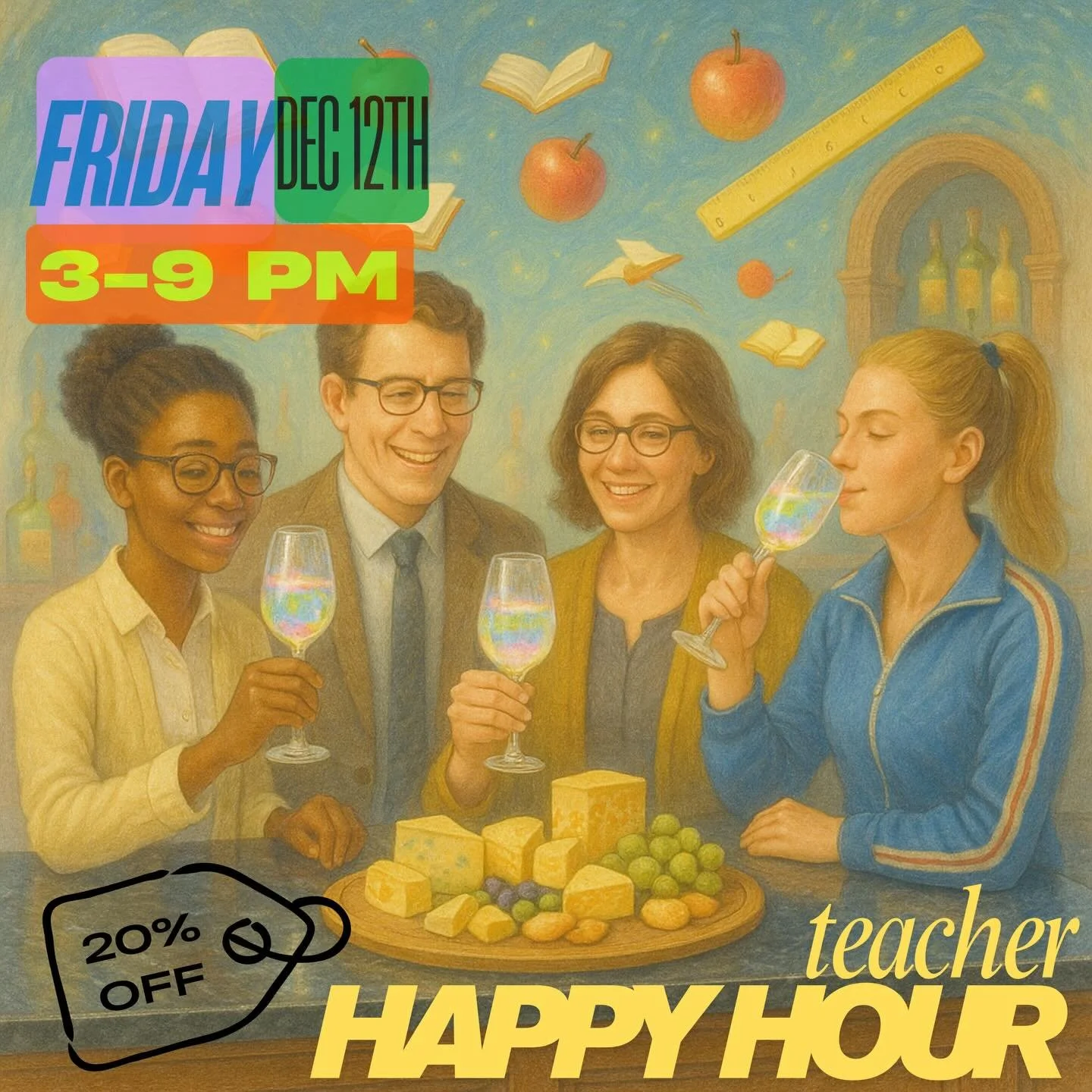Teacher Happy Hour is back from 3-9 Friday Dec 12. 20% off all drinks! #visitclarksdale