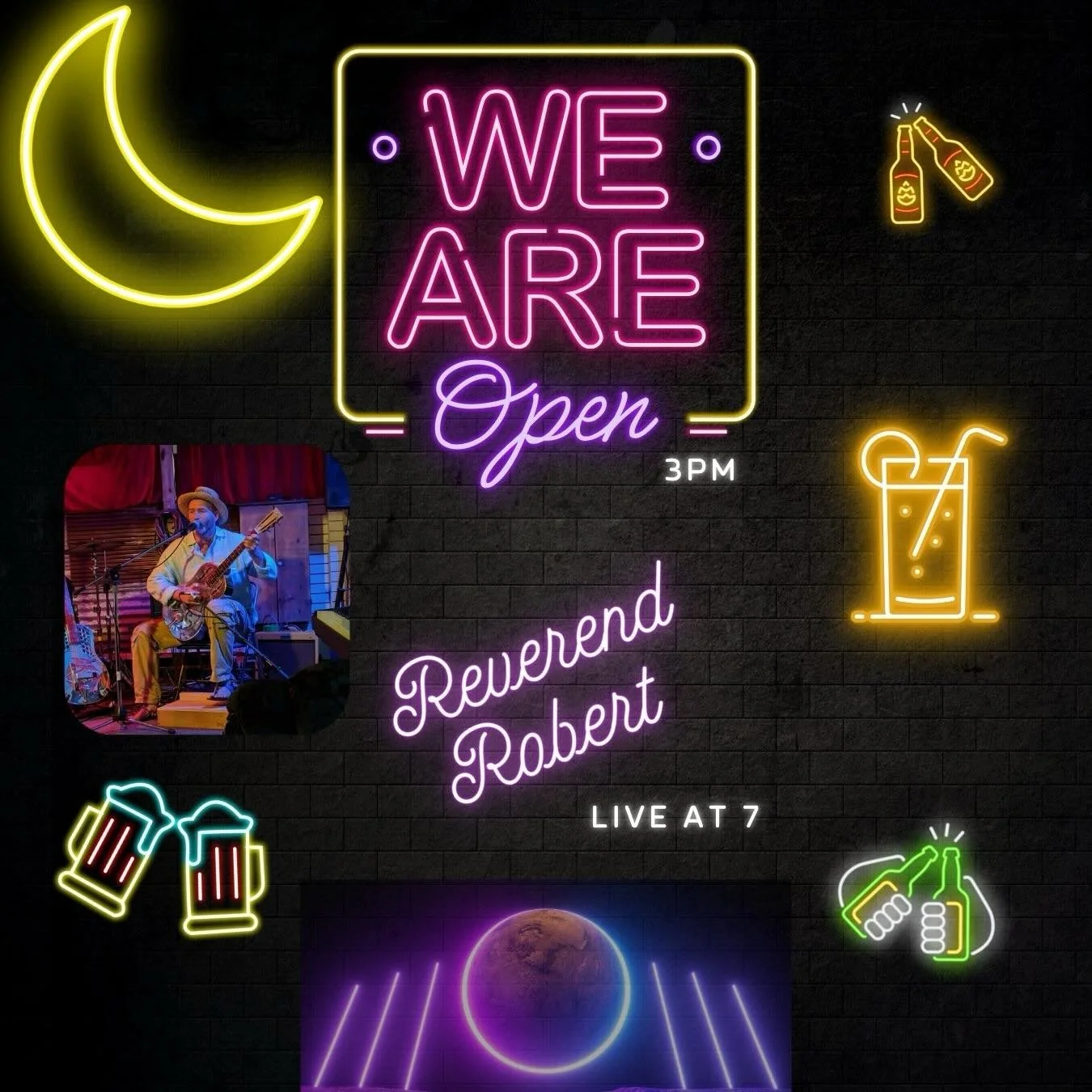 Reverend Robert, tonight at 7.  Bar opens at 3.  Remember now through next June (at least) we are open every Fri Sat and Sun from 3 onward. #visitclarksdale