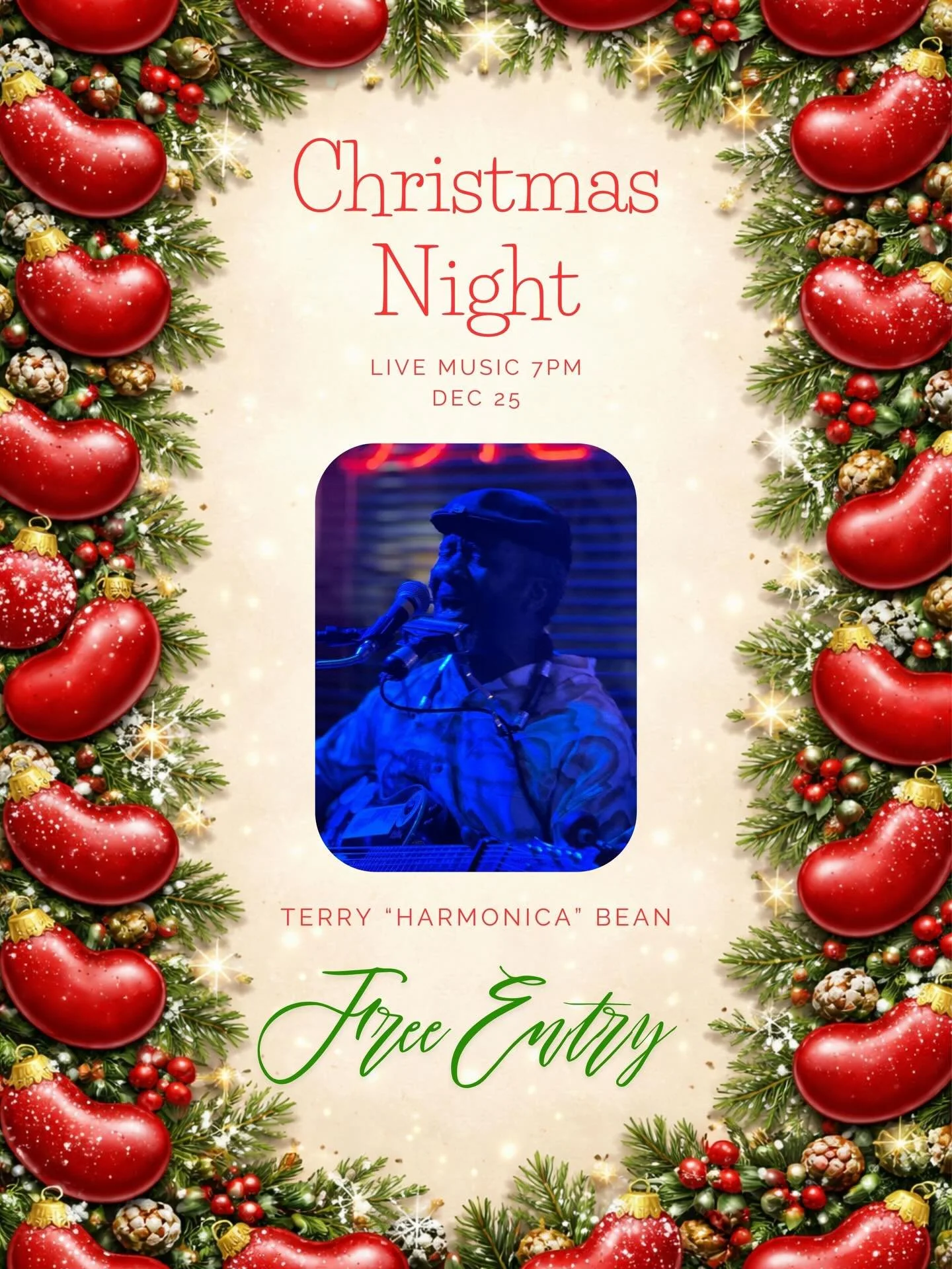 Christmas Night we&rsquo;ve got Terry Harmonica Bean.  Clarksdale will NOT let you down with live music 365 nights a year!  Free Entry for everyone.  #visitclarksdale