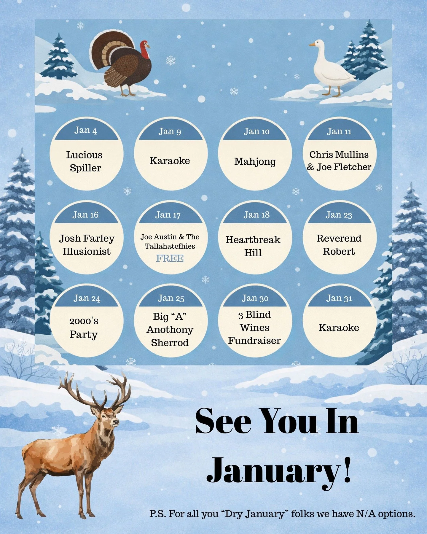January Calendar! Save the Date and come hang out with us at the Hostel. #visitclarksdale