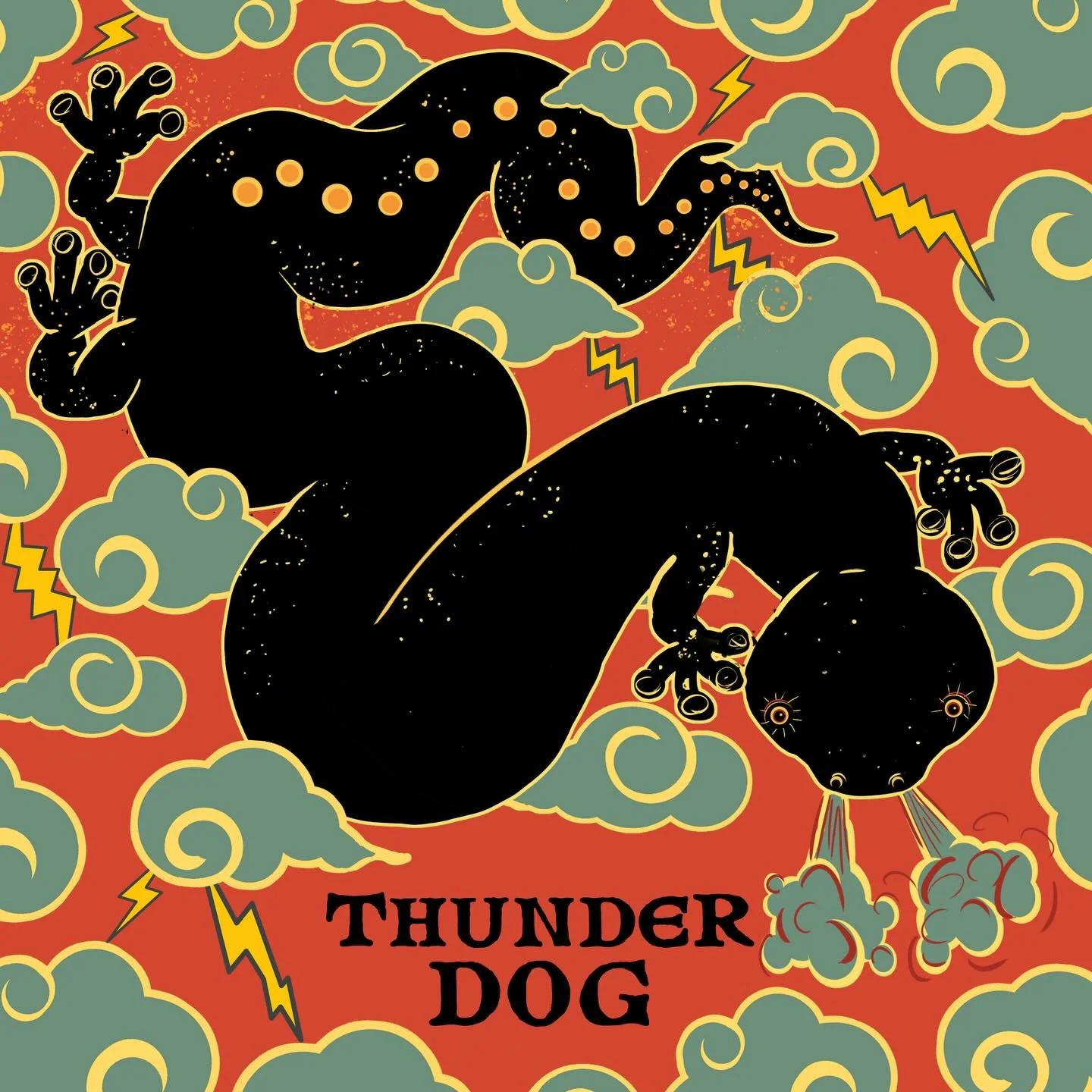 Look at this amazing logo @tysongrahamstudio made for our new old time band, Thunder Dog! ⚡️

Thunder dogs are another name for hellbender salamanders found in Appalachia. 

I gave design input and Tyson did all the work on photoshop.  Colors inspire