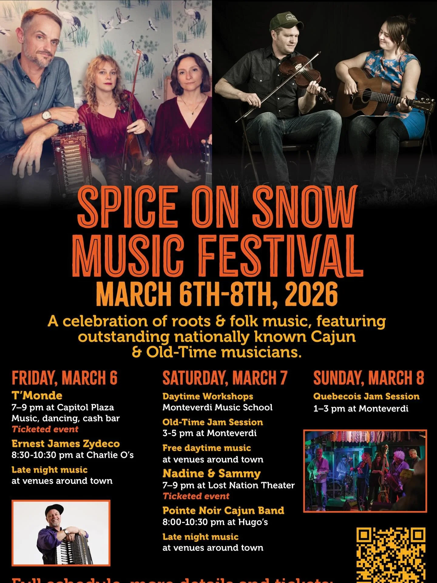 Spice on Snow is this weekend in Montpelier 🔥

💥 Great old time and Cajun dancing, workshops, jamming, concerts around town, late night party at our house&hellip;

💥 Sammy &amp; Nadine from @foghornstringband and a great band from Louisiana will b