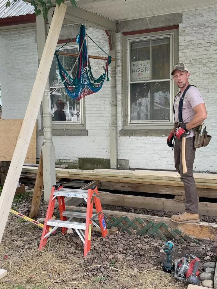 Carpentry job:  working on an old house in Plainfield with this fun crew @montpelier_construction 🔨

Replacing a deck&mdash;learning good skills about bracing and framing.  Insulating a roof. 

I&rsquo;m down to working 1 day/week carpentry.  2 days