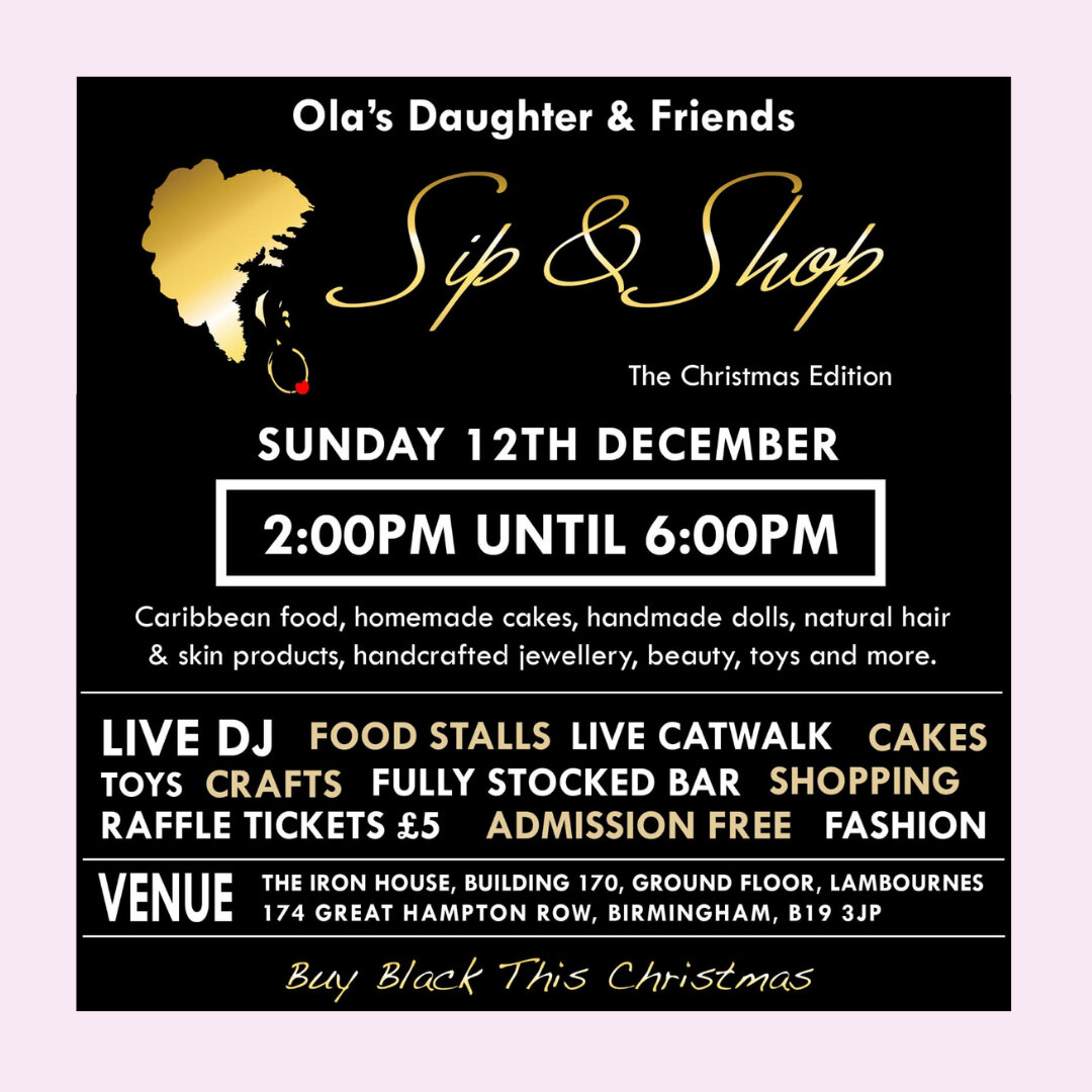 I'm  going to be at the SIP &amp; SHOP: the Christmas edition⠀⠀⠀⠀⠀⠀⠀⠀⠀
⠀⠀⠀⠀⠀⠀⠀⠀⠀
This amazing event is hosted by @iamolasdaughter. ⠀⠀⠀⠀⠀⠀⠀⠀⠀
⠀⠀⠀⠀⠀⠀⠀⠀⠀
It's taking place on 12/12/21, 2pm til 6pm at @ironhousebrum⠀⠀⠀⠀⠀⠀⠀⠀⠀
⠀⠀⠀⠀⠀⠀⠀⠀⠀
Entrance is free bu
