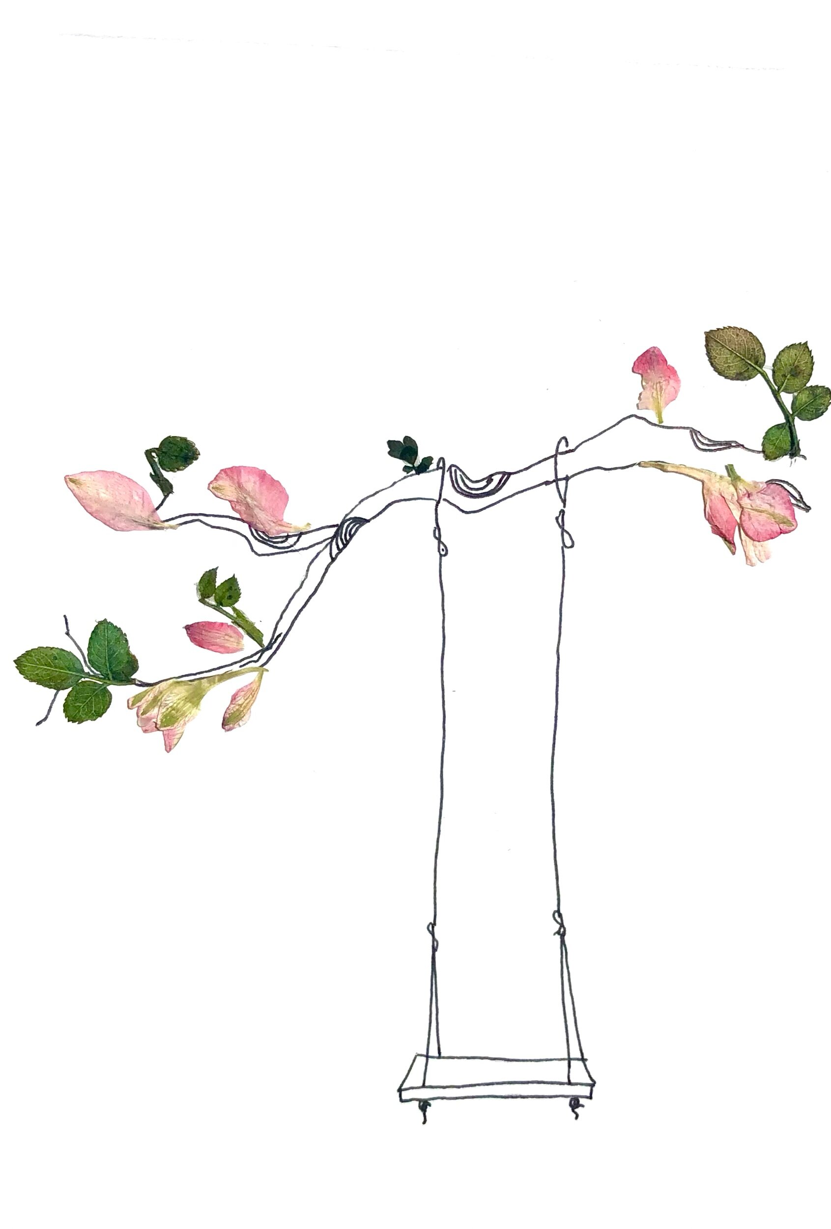 "Somewhere in Ithaca" - Larkspur, Green Leaves, & Ink