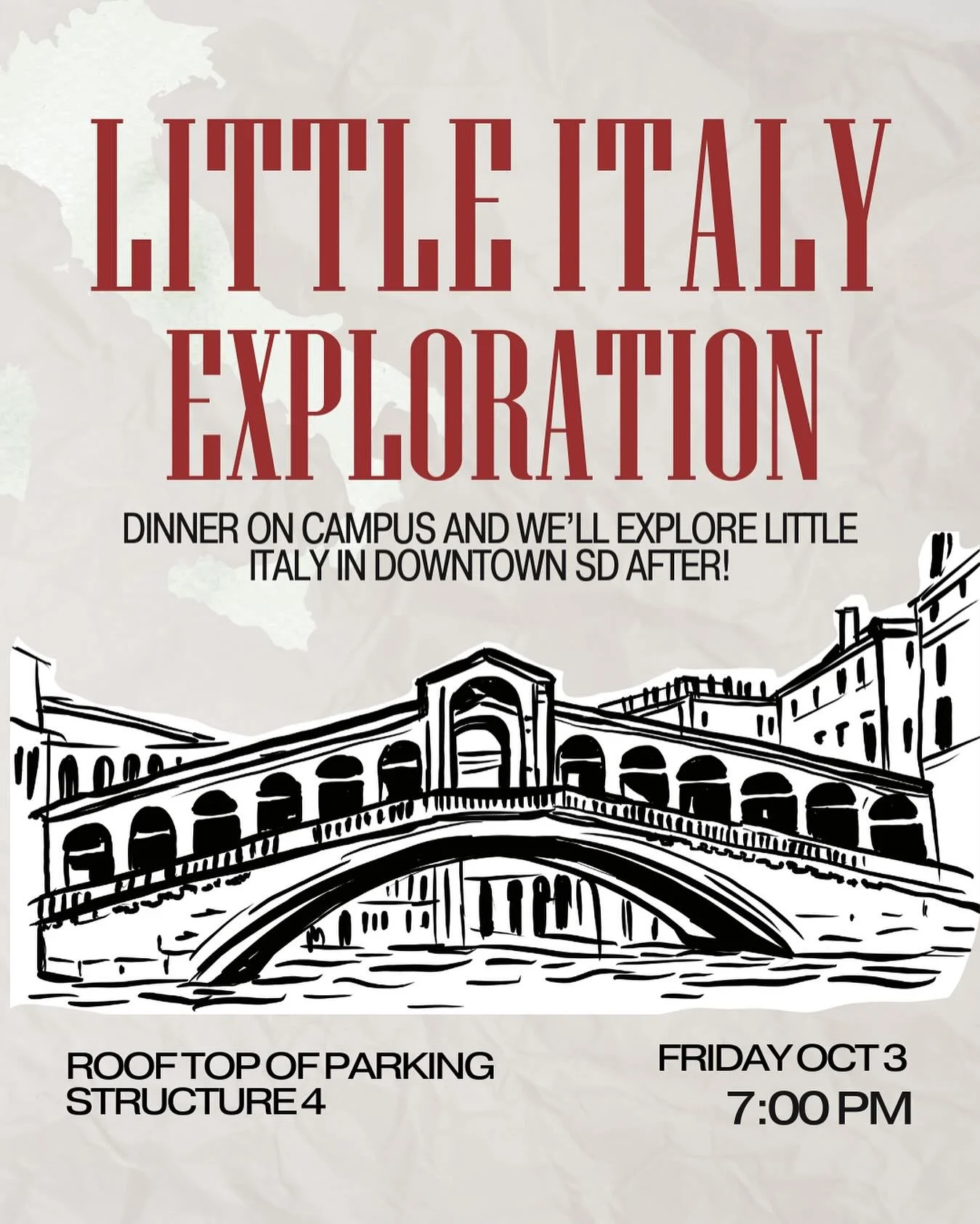 We&rsquo;re starting the night with dinner at the rooftop of Parking structure 4 then we&rsquo;ll head out to little Italy! DM us if you&rsquo;re joining!