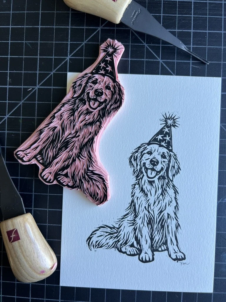 Golden Retriever Party Linoprint