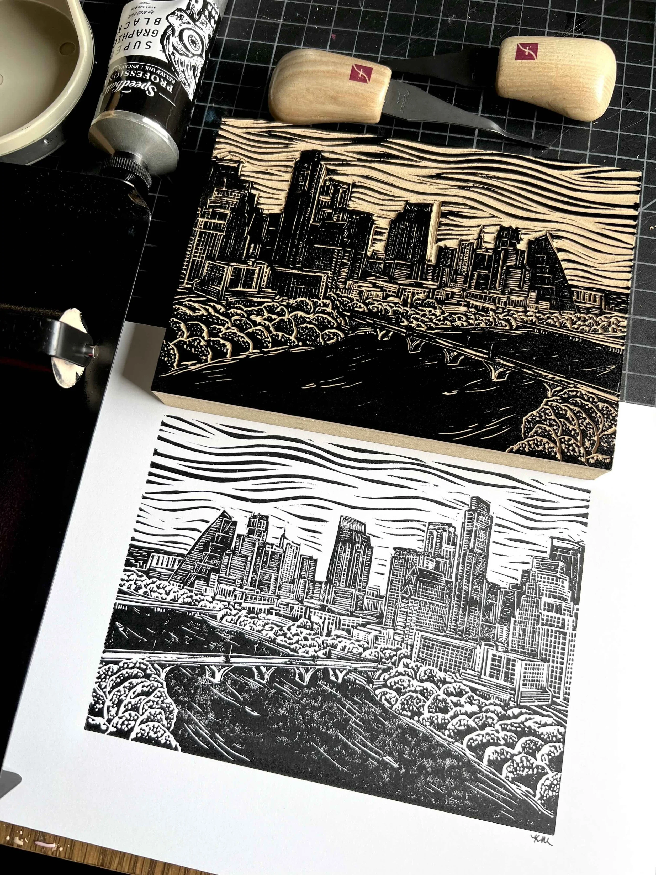 Austin, Texas Linoleum Print