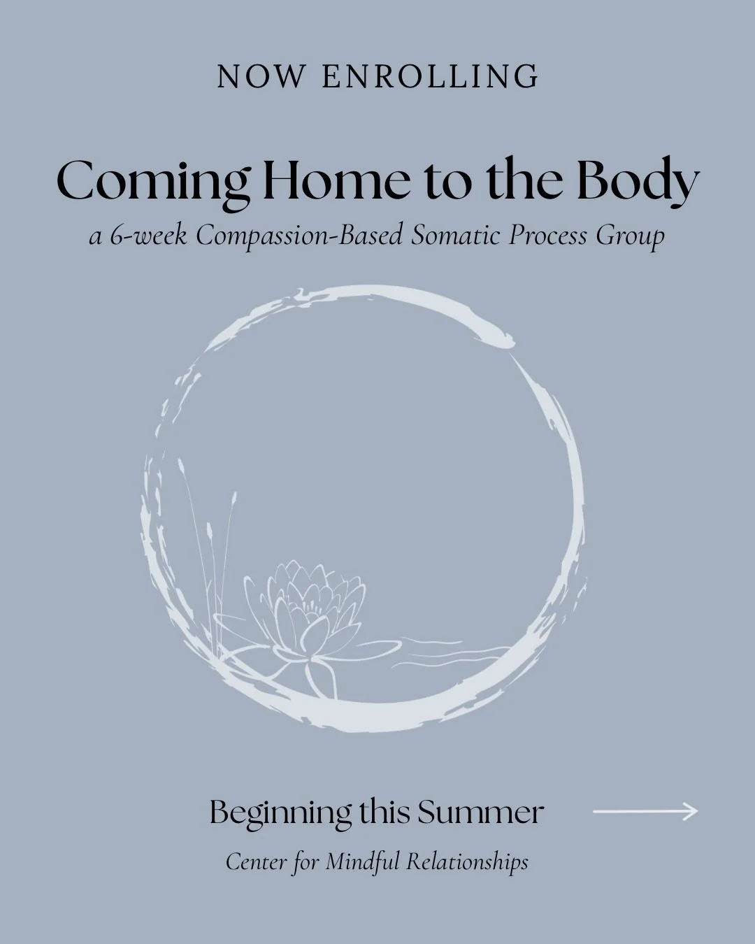 We&rsquo;re thrilled to announce a new group this summer. The body holds everything, what&rsquo;s gone unseen, the breath, tension, the way we react, brace, freeze, fawn. 

Coming Home to the Body is a 6-week in-person somatic process group offering 