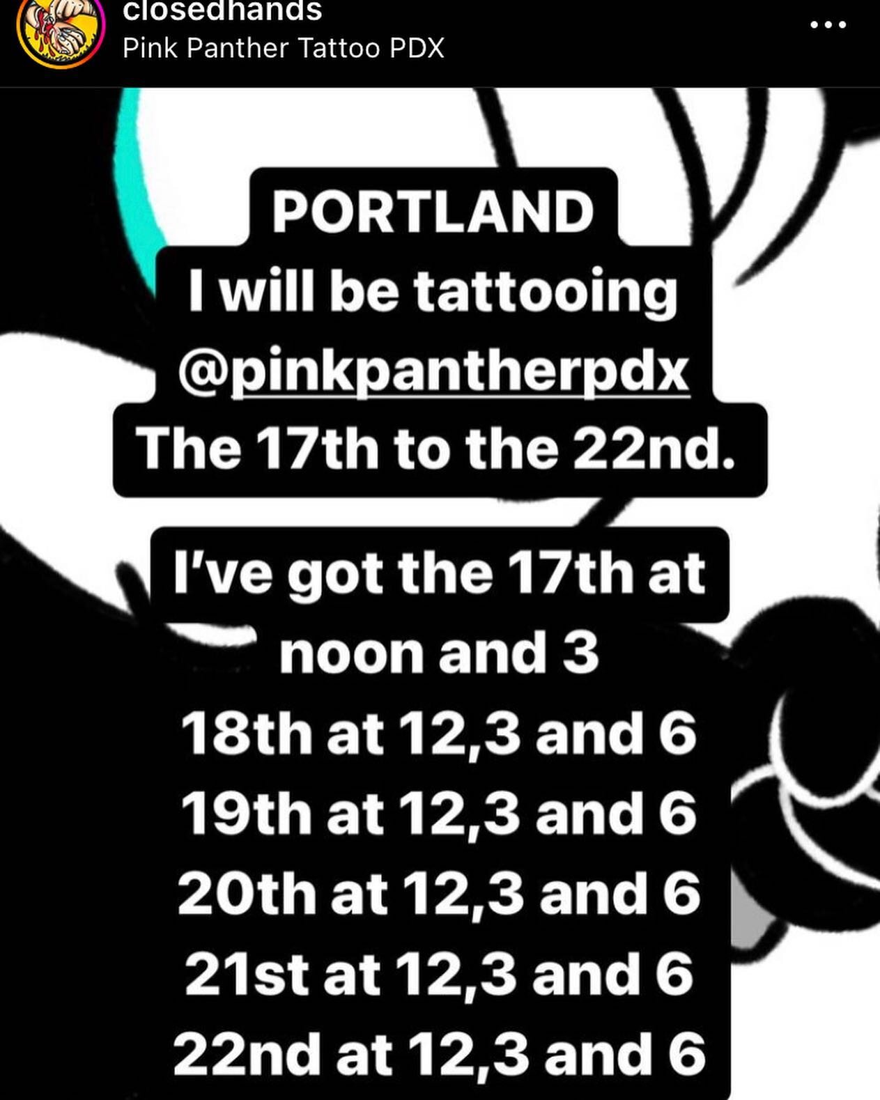 Portland! Our good friend @closedhands will be with us next week starting from the seventeenth and through the week. He has a lot of availability open, but as all of us is taking walk ins all day long too. Stop by and grab something from @closedhands