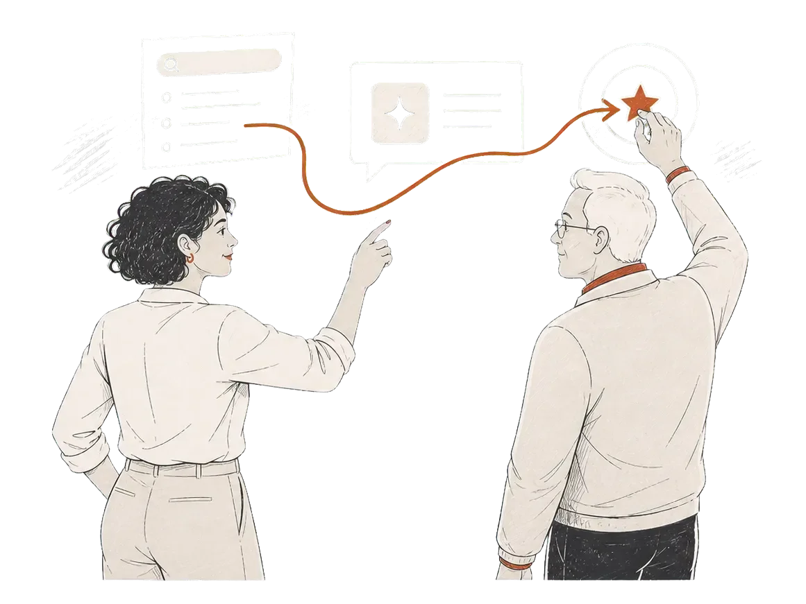 En kunde og en rådgiver fra Digitalråd diskuterer løsninger