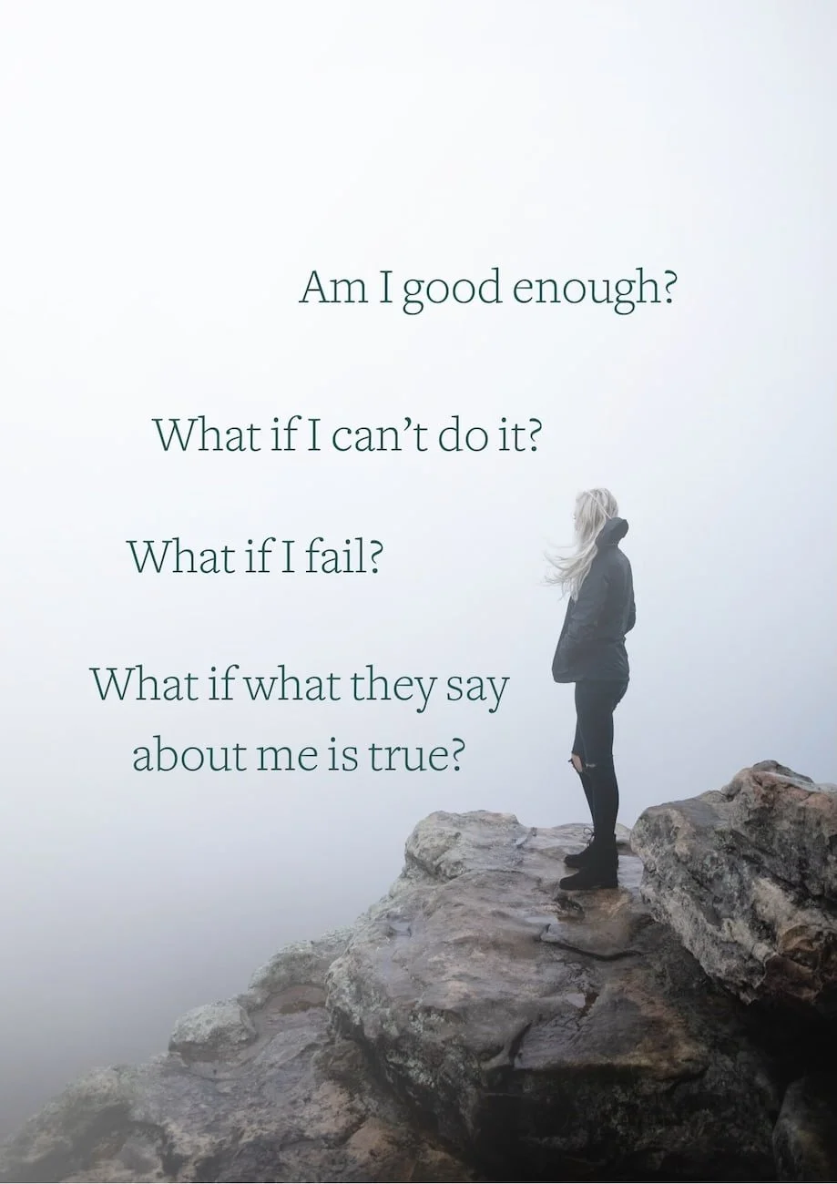 woman standing in fog with questions