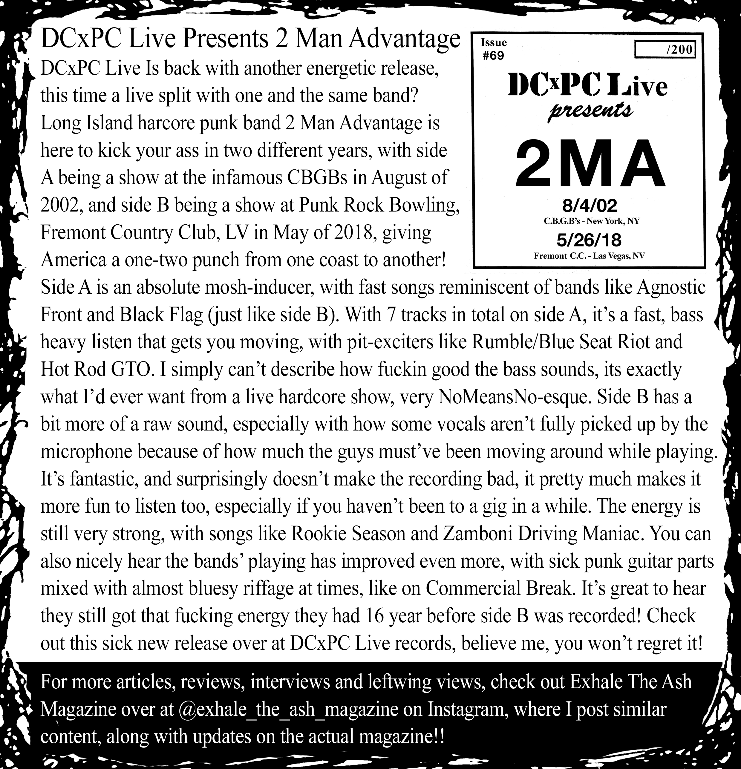 Exhale the Ash Reviews Two Man Advantage!