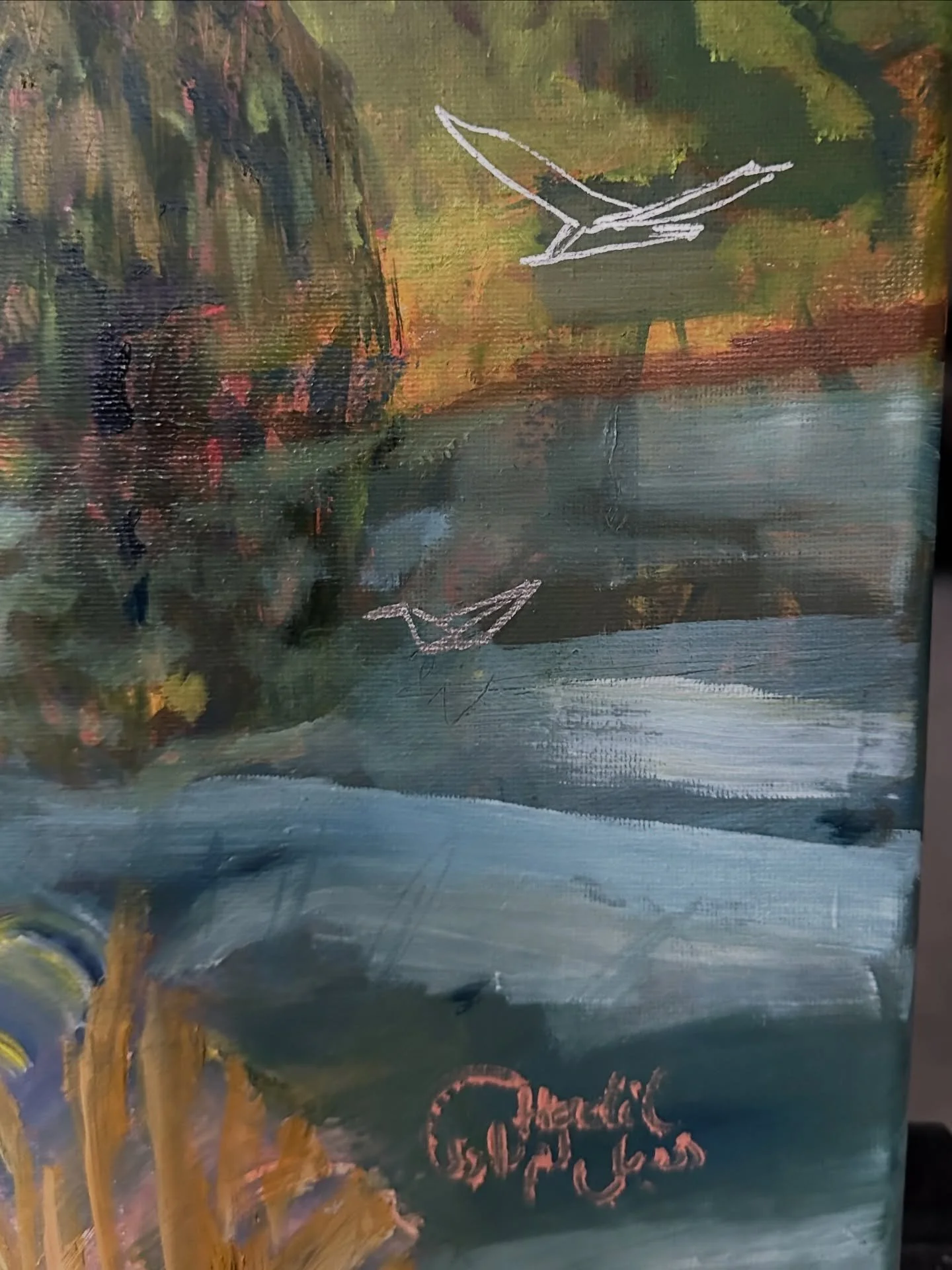 Details of these 2 works where the abstracted metallic line work meets the expressive oil paint brush strokes. Contemporary tension, expressing the outcome of using our best technology available to try and capture nature&rsquo;s glory, is manifested 