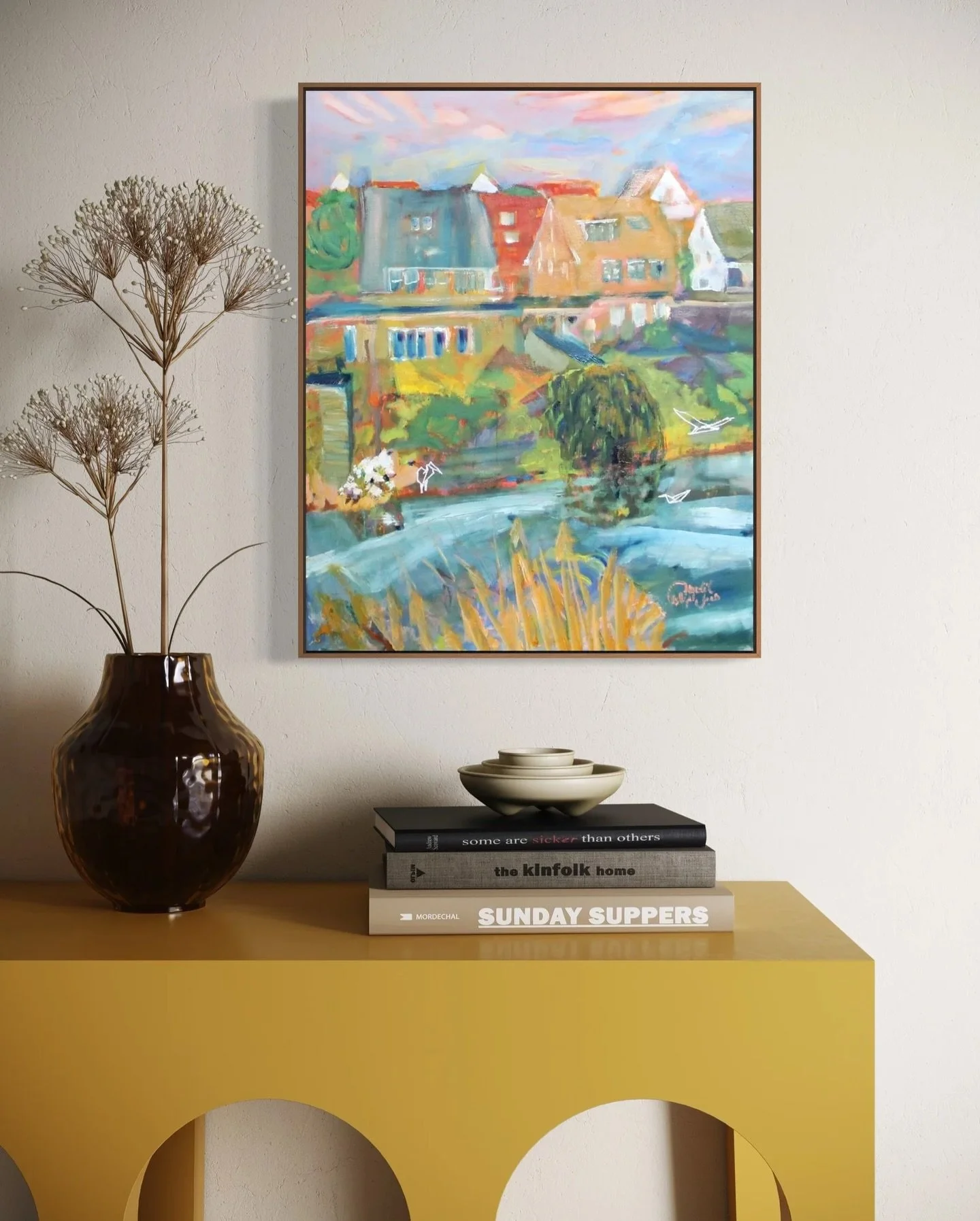 Playing around with some interior mockups to choose something for my website, the combinations are endless and I enjoy how each work of art interacts with the space it is in -even virtually. It conveys the message of intentionality, expression and ch