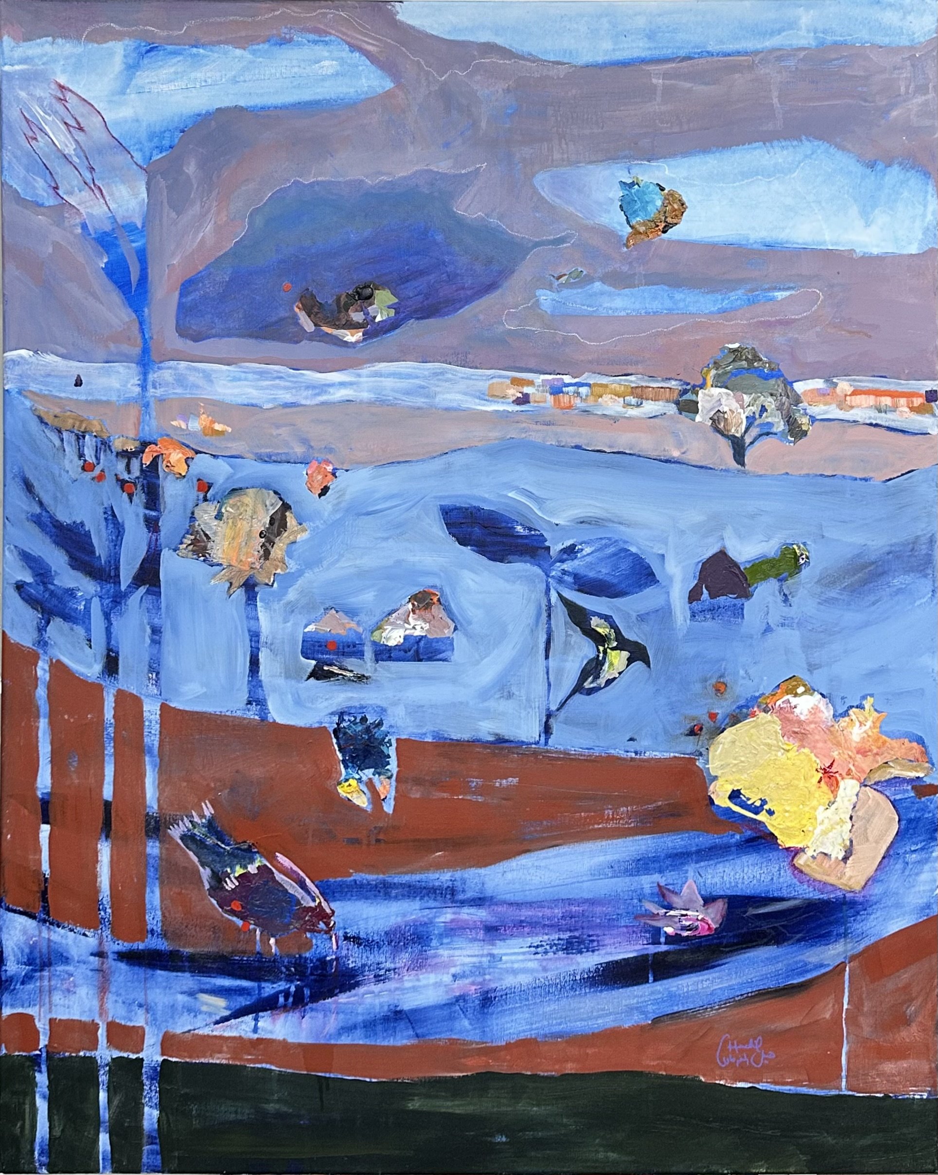 Dreamscape Oils, acrylics, pastels and collage on 80 x 100 cm canvas