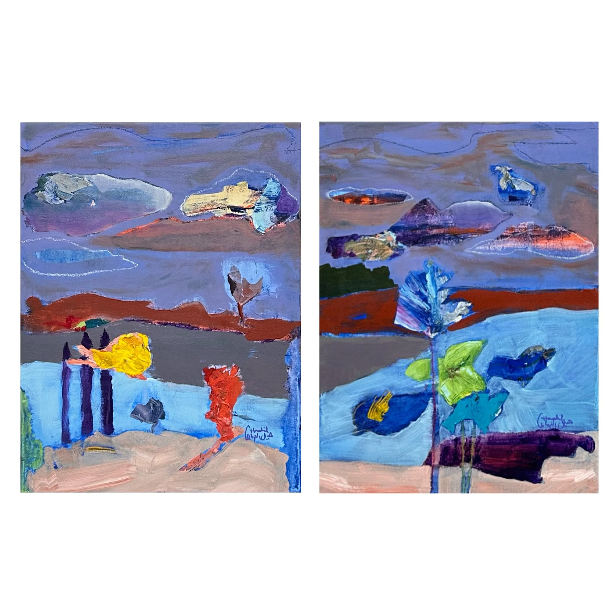 Reason and Rhyme- Oils, Acrylics, Pastel and Collage- each 40x50cm