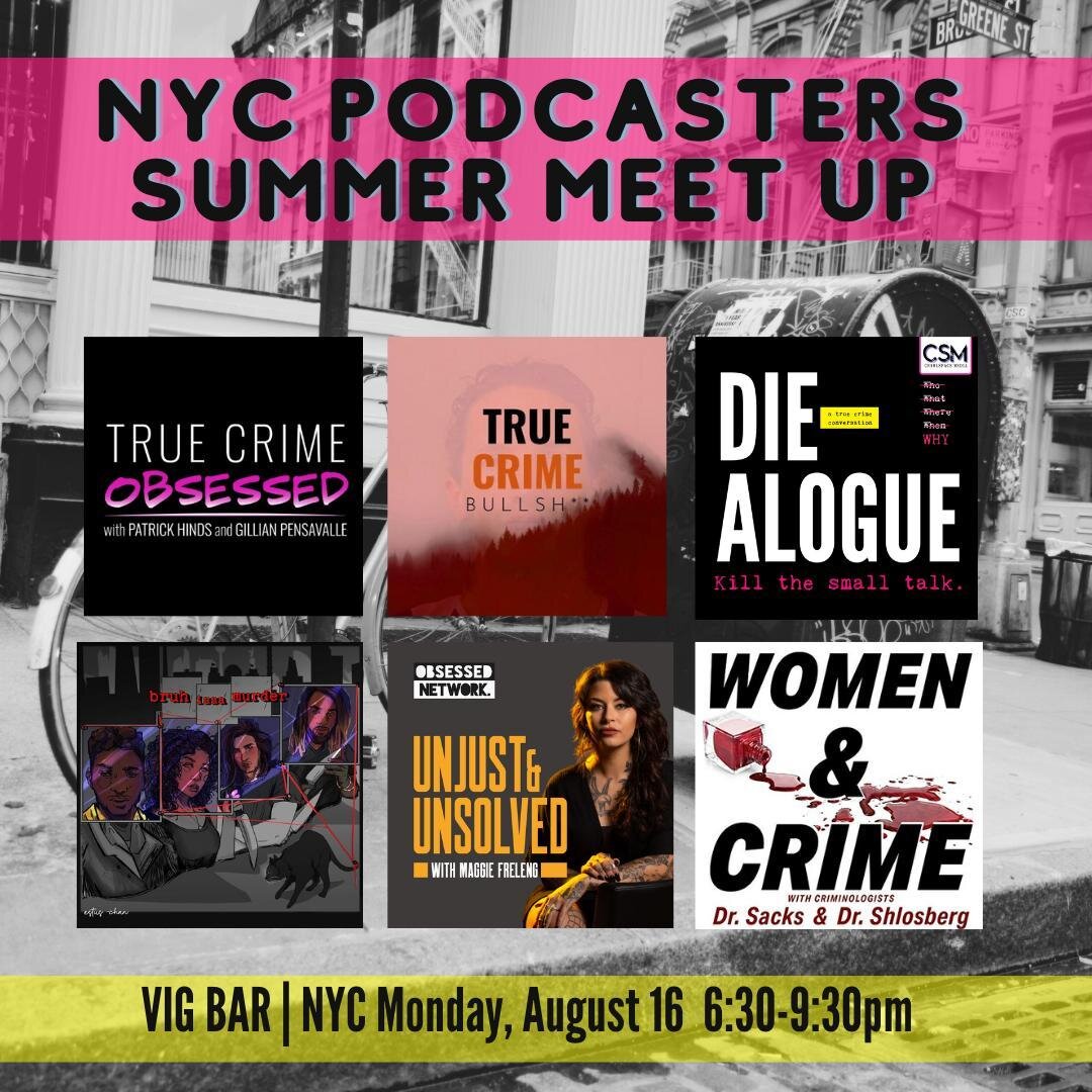 Some true crime friends and I are hosting a little NYC area meet up! If you are a podcast maker, listener, or explorer, please join us!⁠
⁠
VIG Bar: 12 Spring Street, NY, NY.⁠
6:30-9:30pm⁠
⁠
🖤