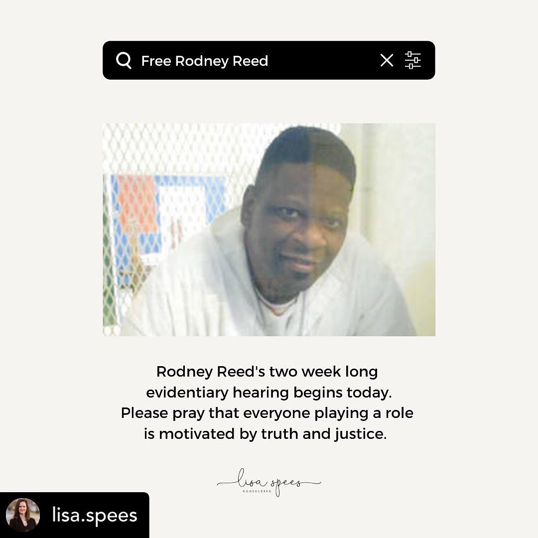 #repost&bull; @lisa.spees Rodney Reed deserves our support and prayers as the evidentiary hearing, scheduled to last two weeks, begins today. Rodney has been on death row in Texas for 24 years. He is innocent. Please follow @reedjusticeinitiative for