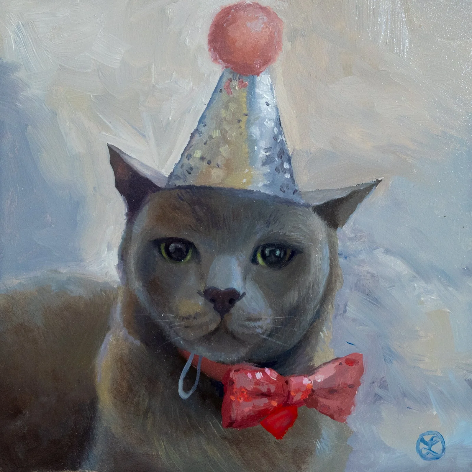 Party Cat 6x6" Oil on Panel