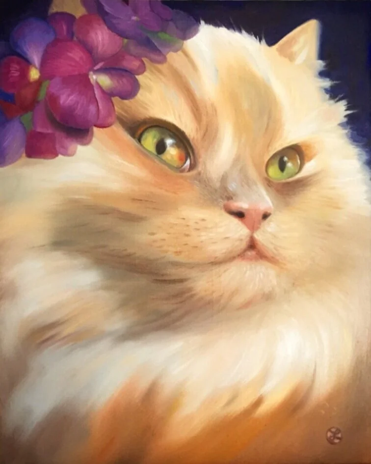 Green Eyed Purple Cat 
8x10" Oil on Panel