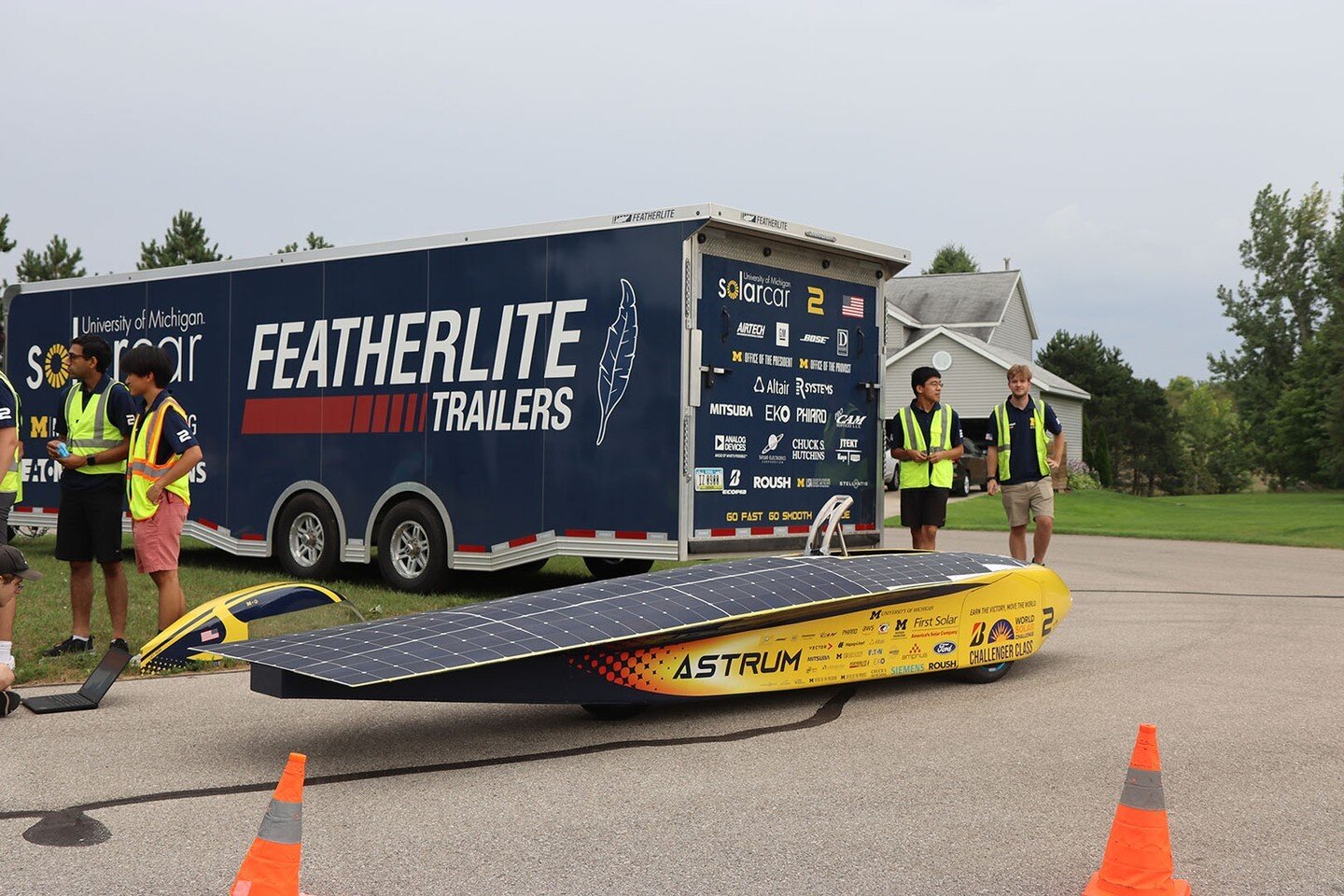 Meet our trailer, Astrum&rsquo;s stylish go to mode of transportation when not racing. Our Featherlite trailer is lightweight and extremely durable allowing us to securely strap in Astrum and bring the solar car from one event to the next. Thank you 