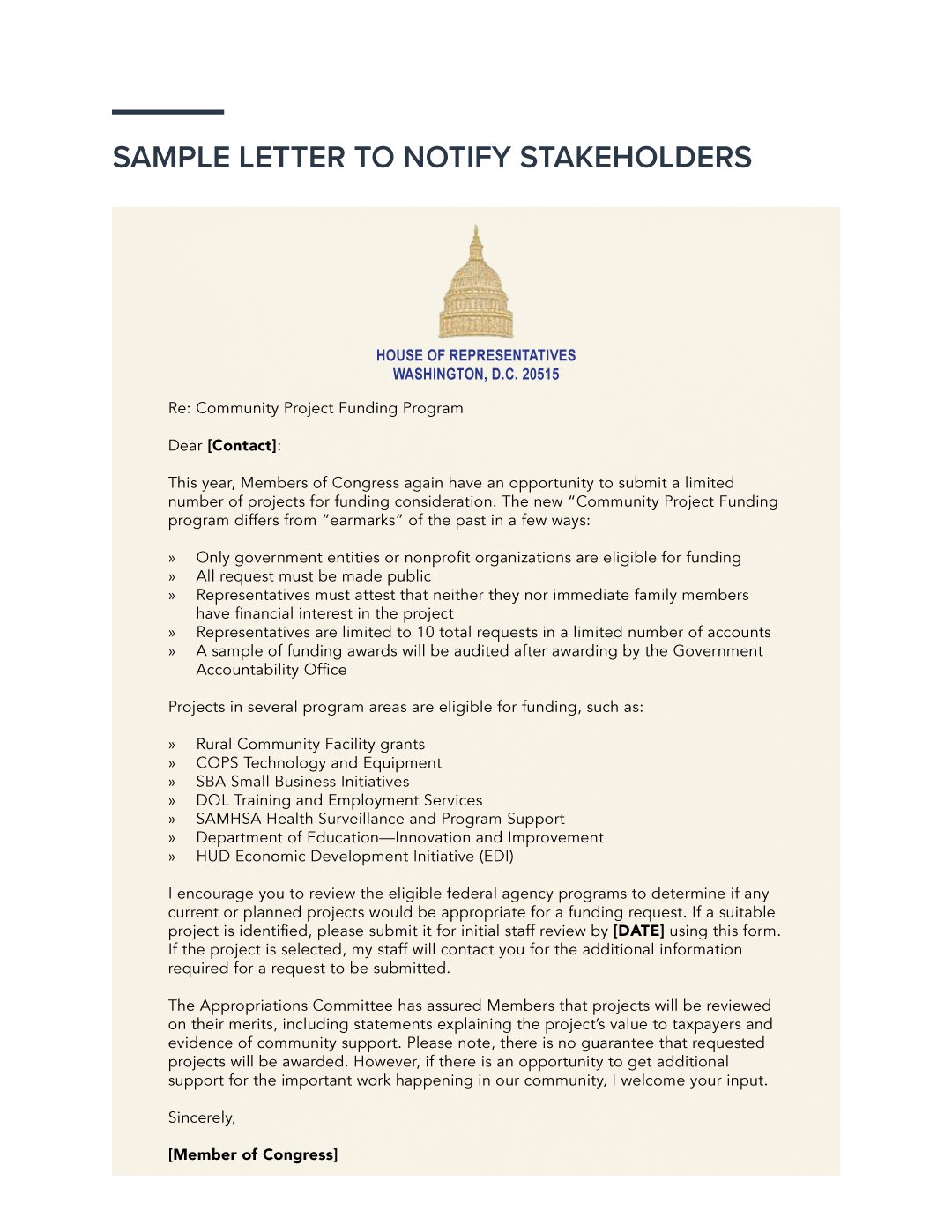 Sample Letter to Notify Stakeholders