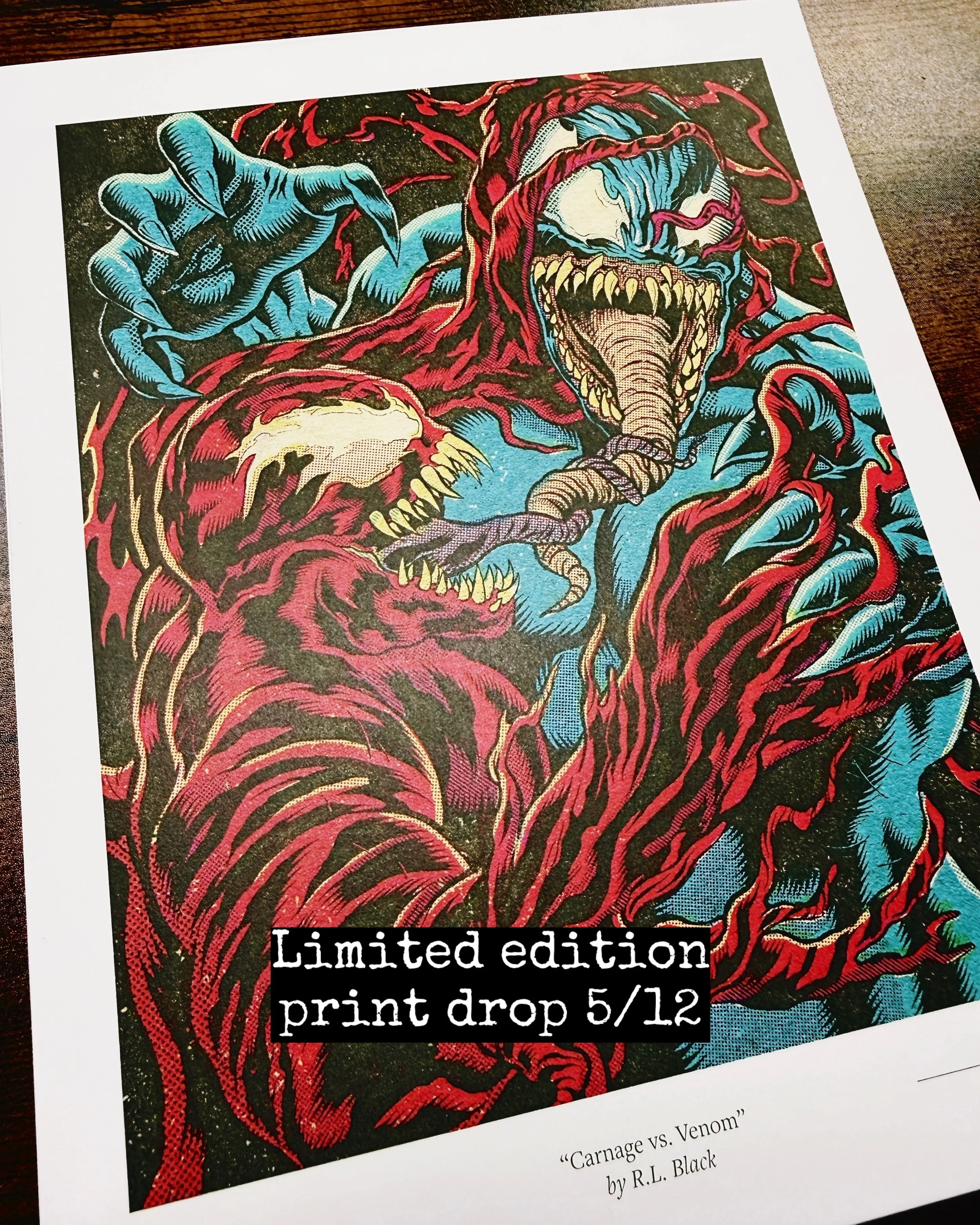 Carnage and Venom battle in a retro style comic illustration
