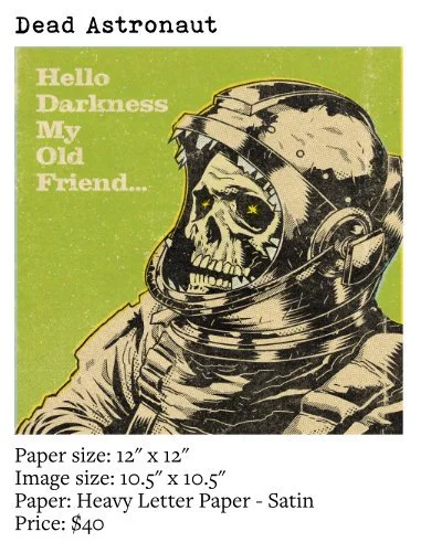 Hello darkness art print featuring a dead astronaut