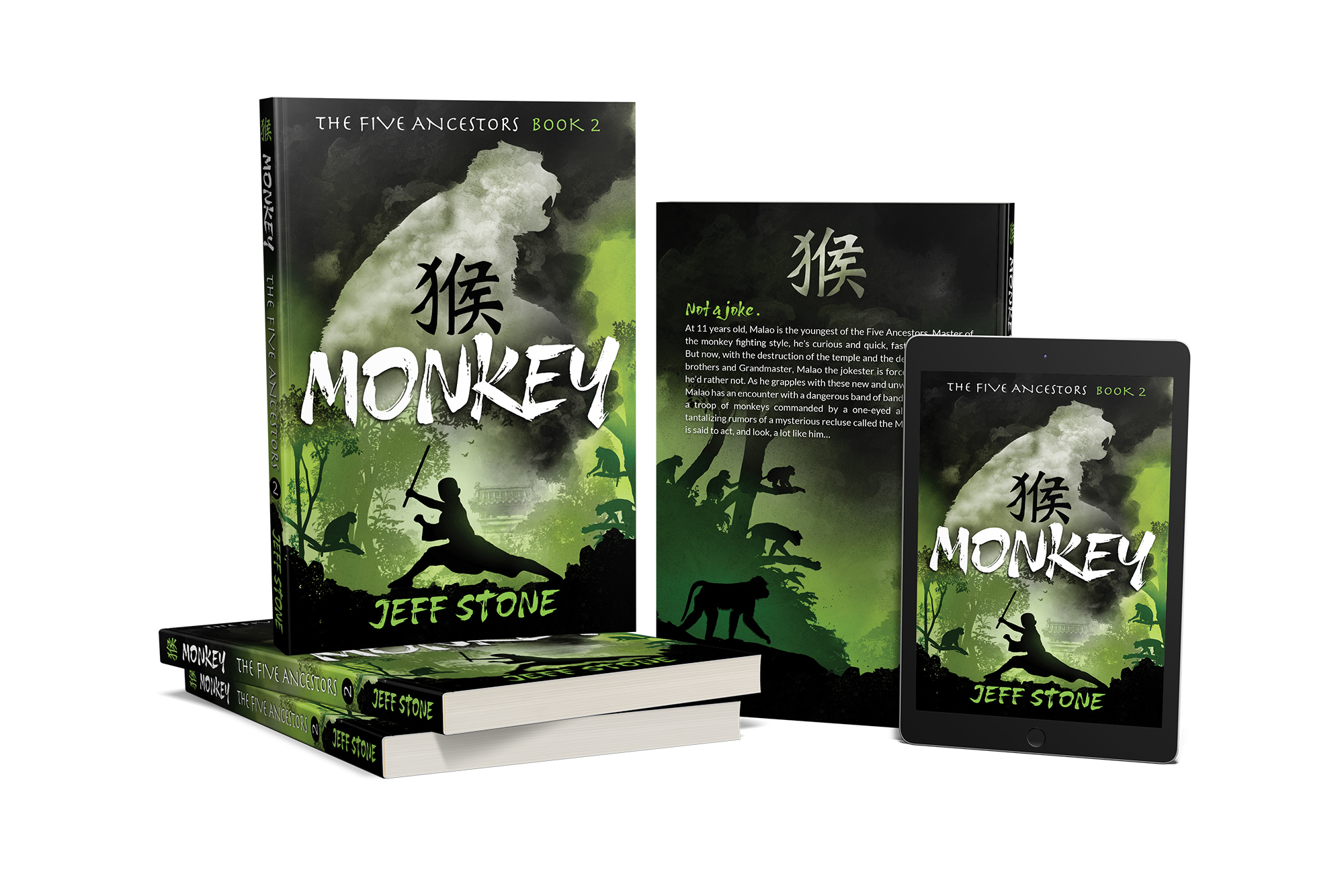 Paperback and ebook of kung fu novel MONKEY by Jeff Stone from The Five Ancestors series.