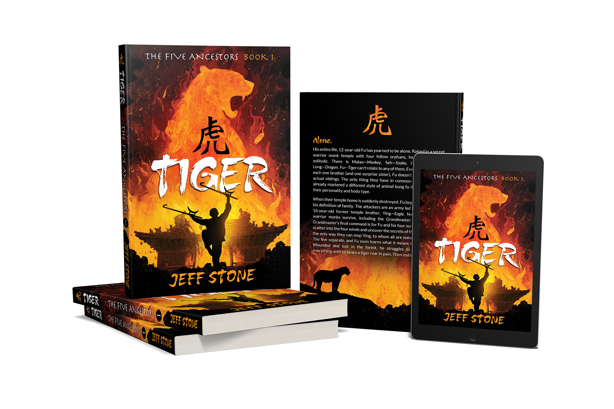 Paperback and ebook of kung fu novel TIGER by Jeff Stone from The Five Ancestors series