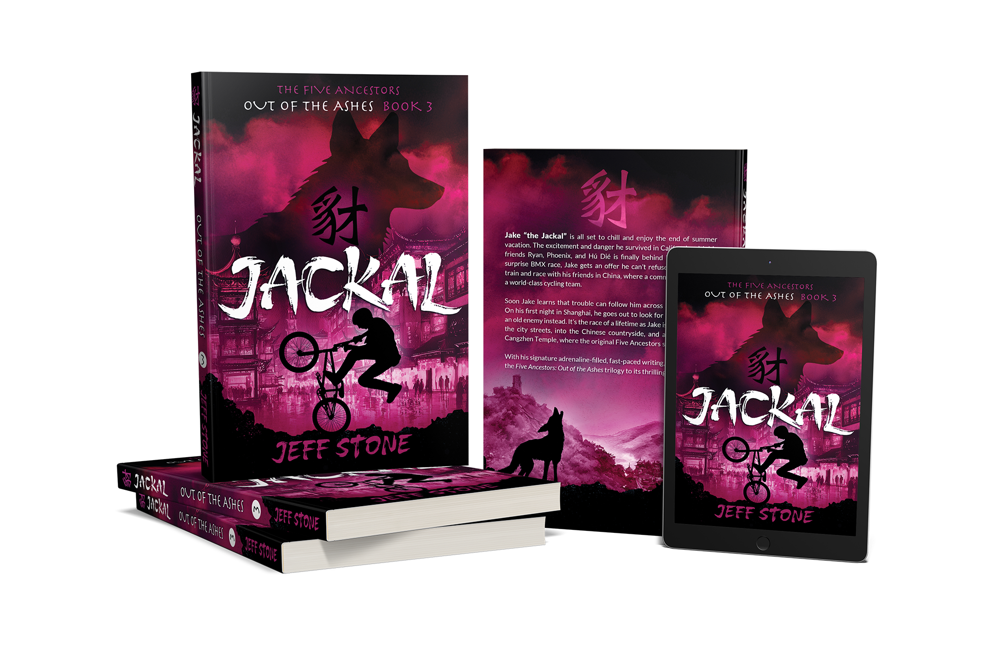 Paperback and ebook of kung fu novel JACKAL by Jeff Stone from The Five Ancestors series Out of the Ashes series.