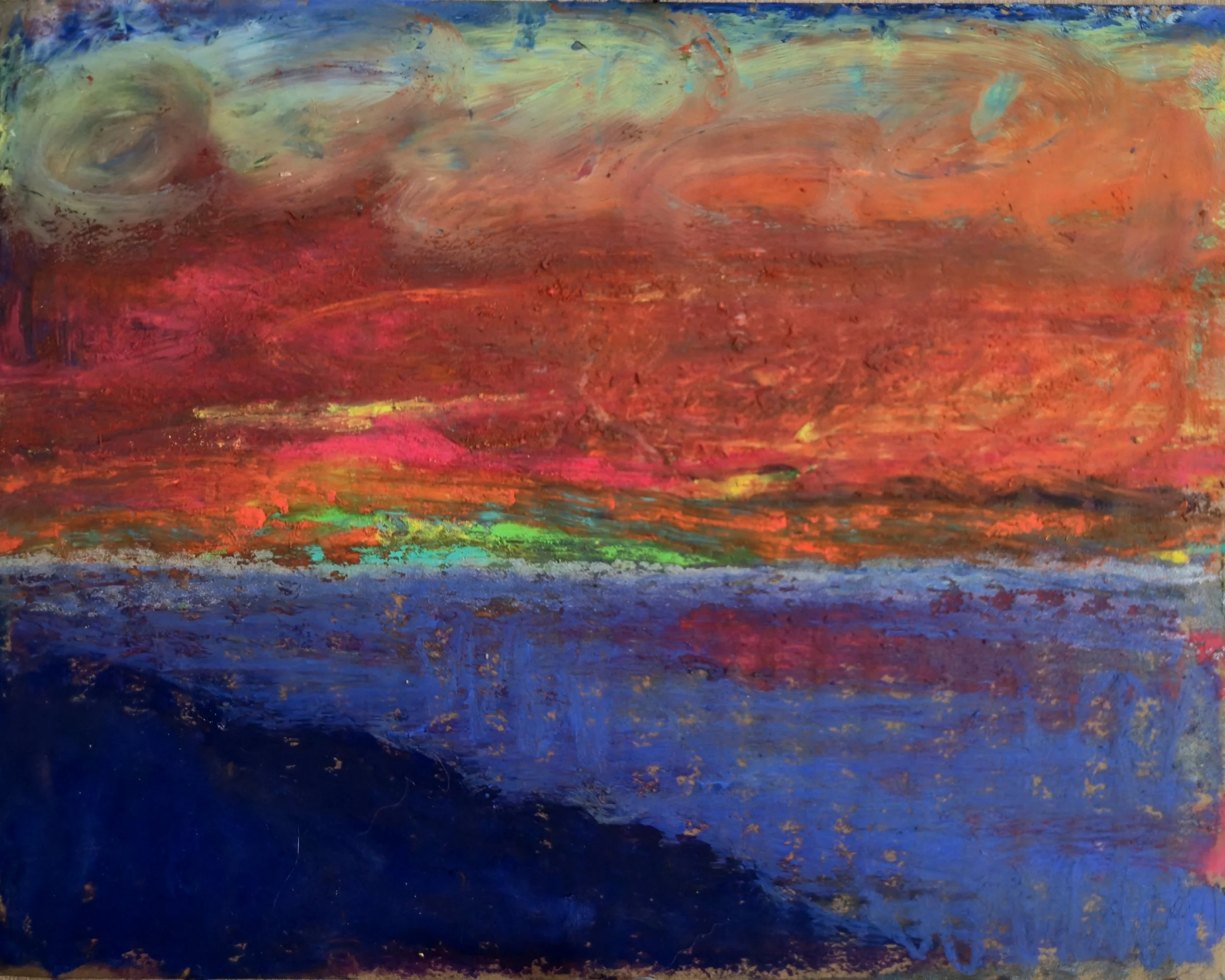 "Green Flash One",  5" x 7",  pastel and oil on cardboard. 2025